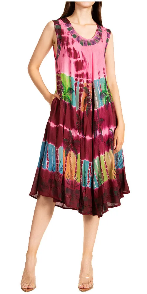 Sakkas Palm Tree Tie Dye Caftan Dress / Cover Up