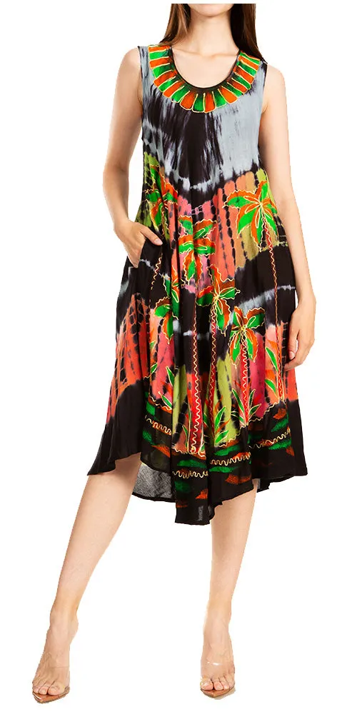 Sakkas Palm Tree Tie Dye Caftan Dress / Cover Up