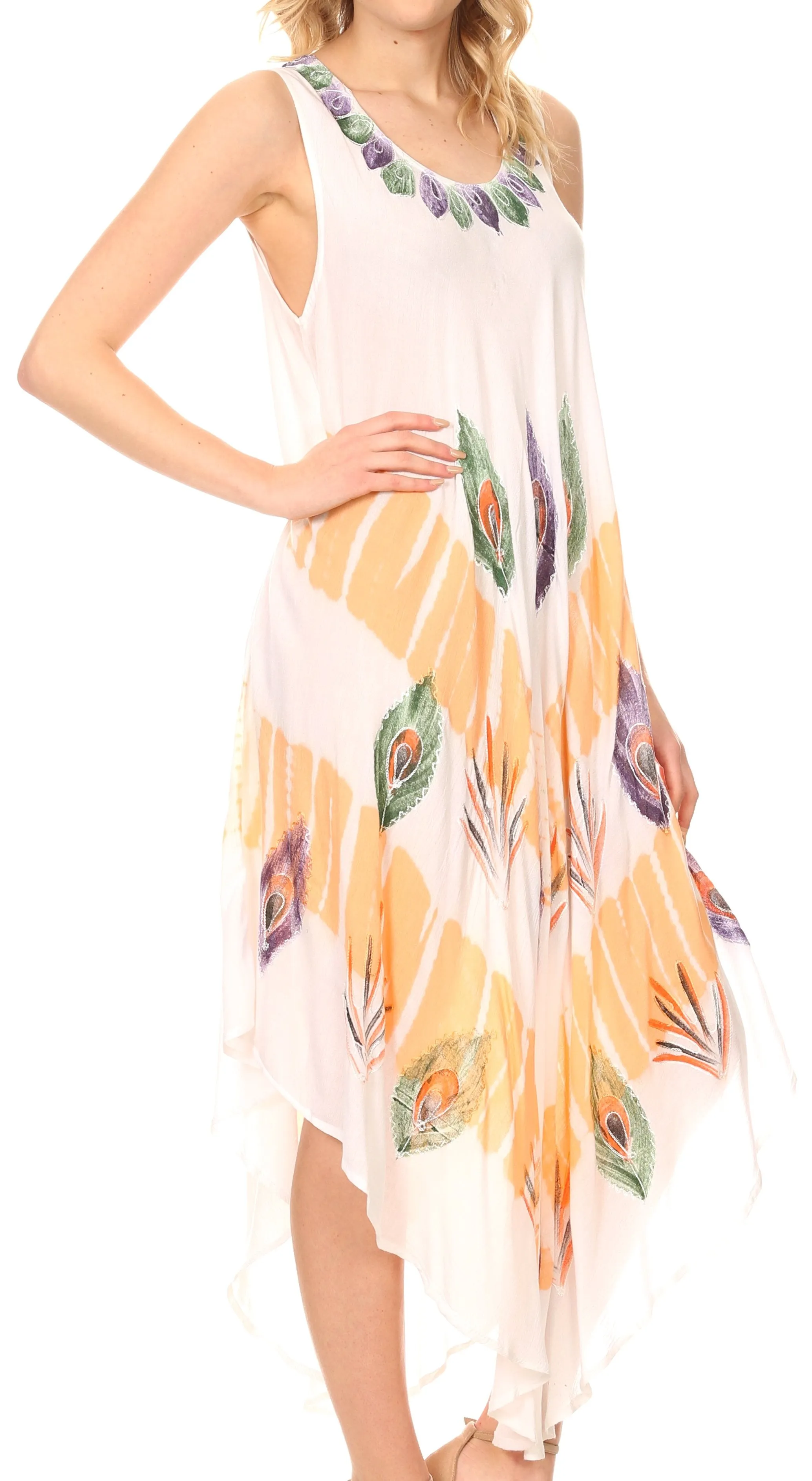 Sakkas Peacock Feather Caftan Dress / Cover Up