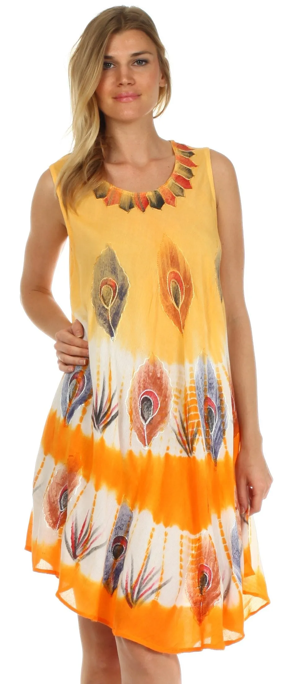 Sakkas Peacock Feather Caftan Dress / Cover Up