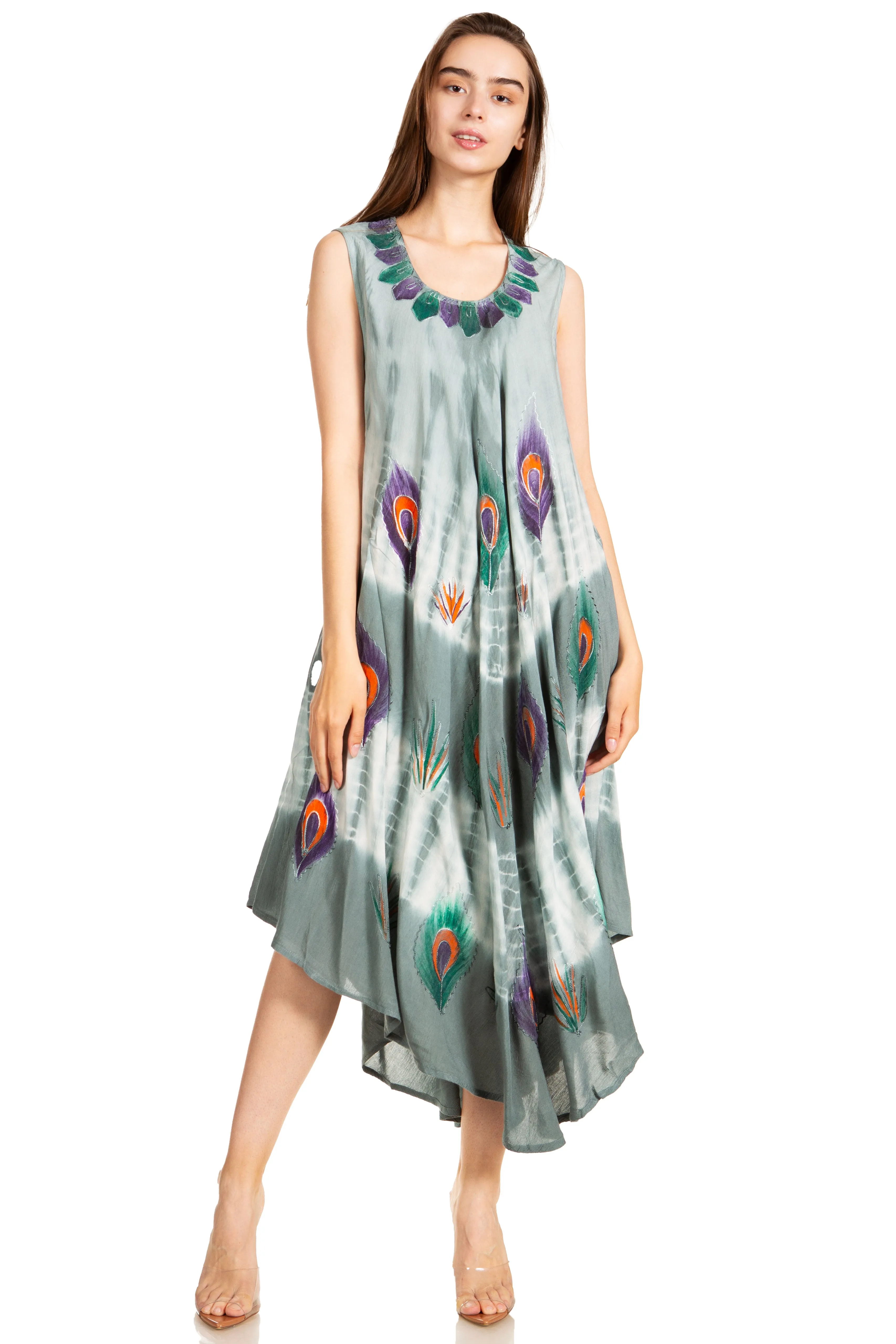 Sakkas Peacock Feather Caftan Dress / Cover Up