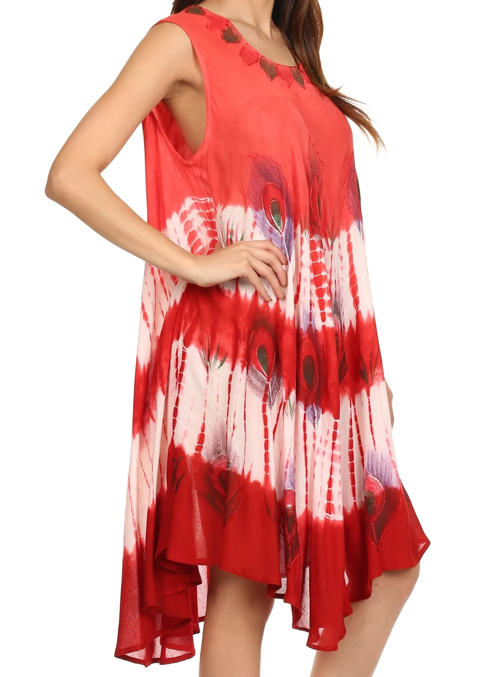 Sakkas Peacock Feather Caftan Dress / Cover Up