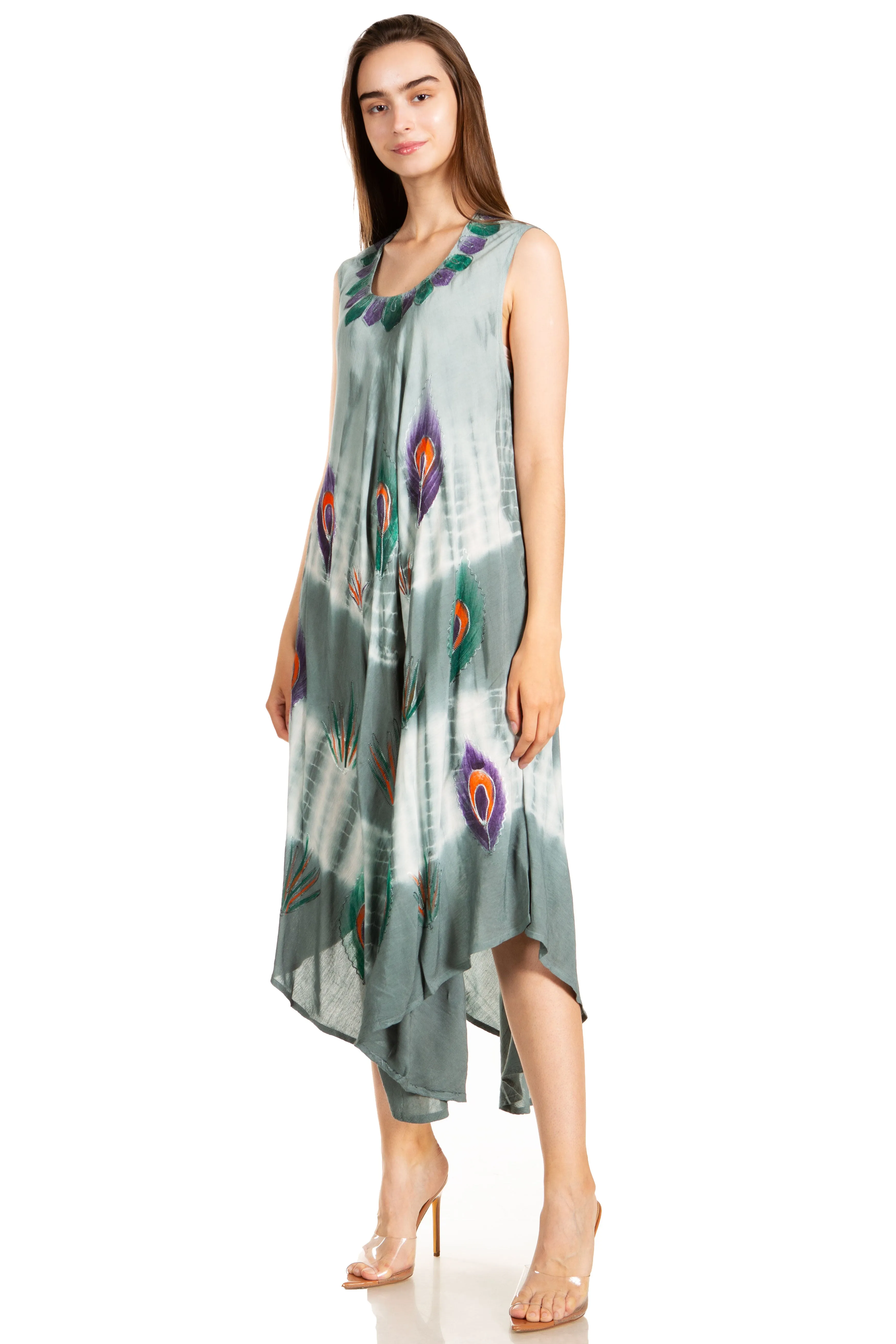 Sakkas Peacock Feather Caftan Dress / Cover Up