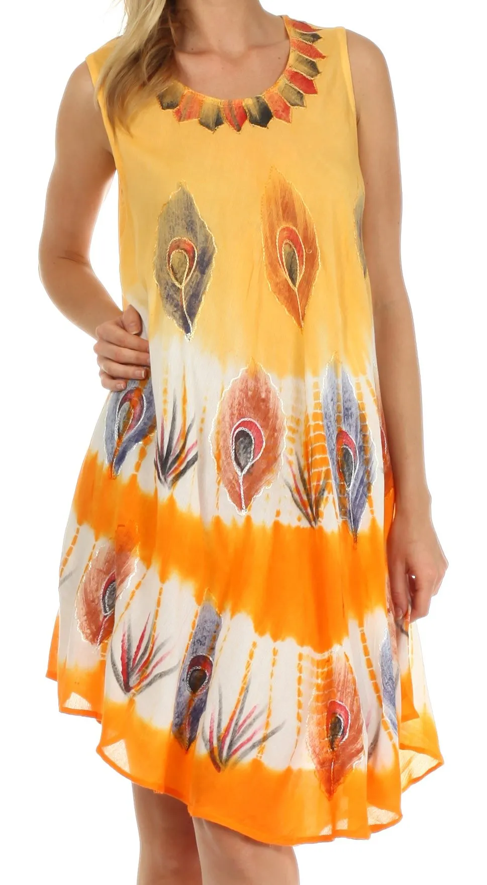 Sakkas Peacock Feather Caftan Dress / Cover Up