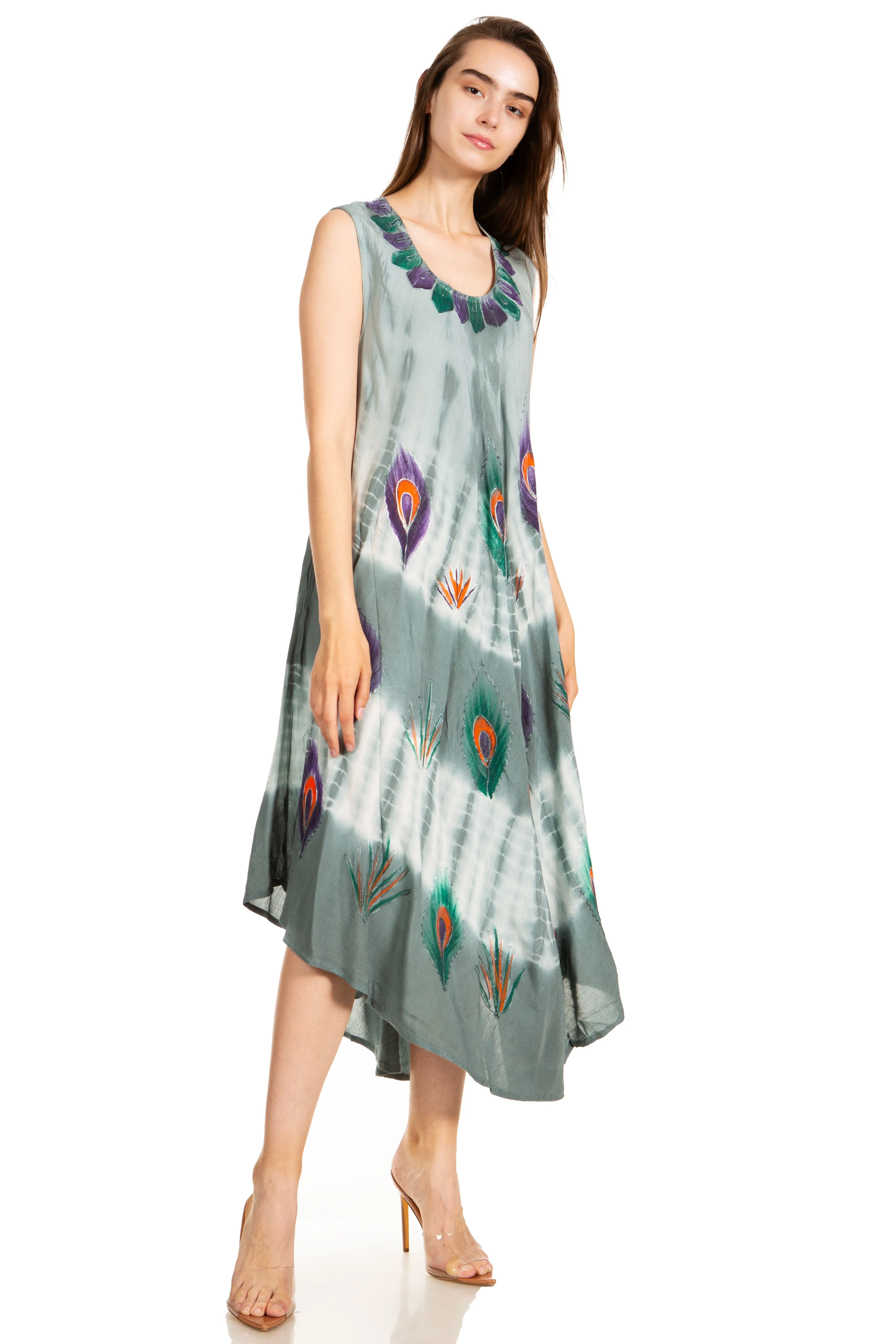 Sakkas Peacock Feather Caftan Dress / Cover Up