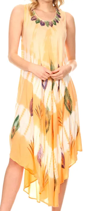 Sakkas Peacock Feather Caftan Dress / Cover Up