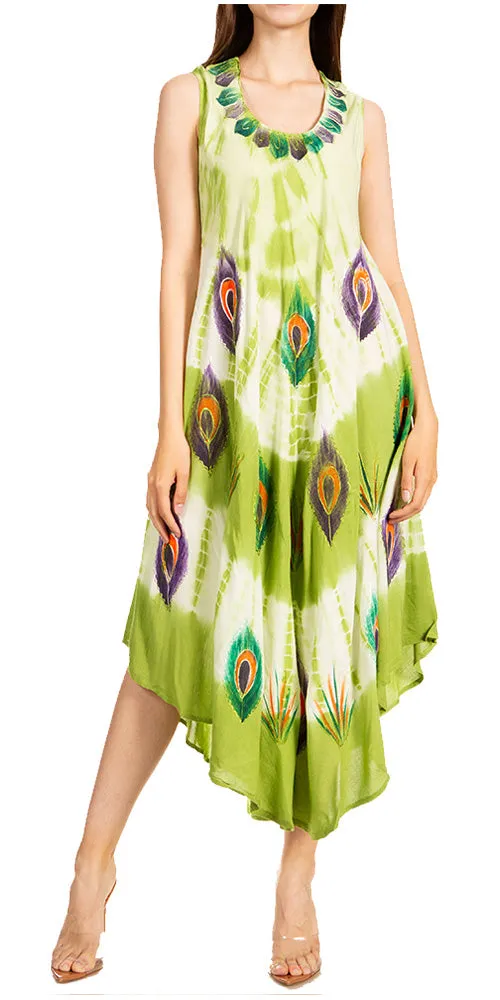 Sakkas Peacock Feather Caftan Dress / Cover Up