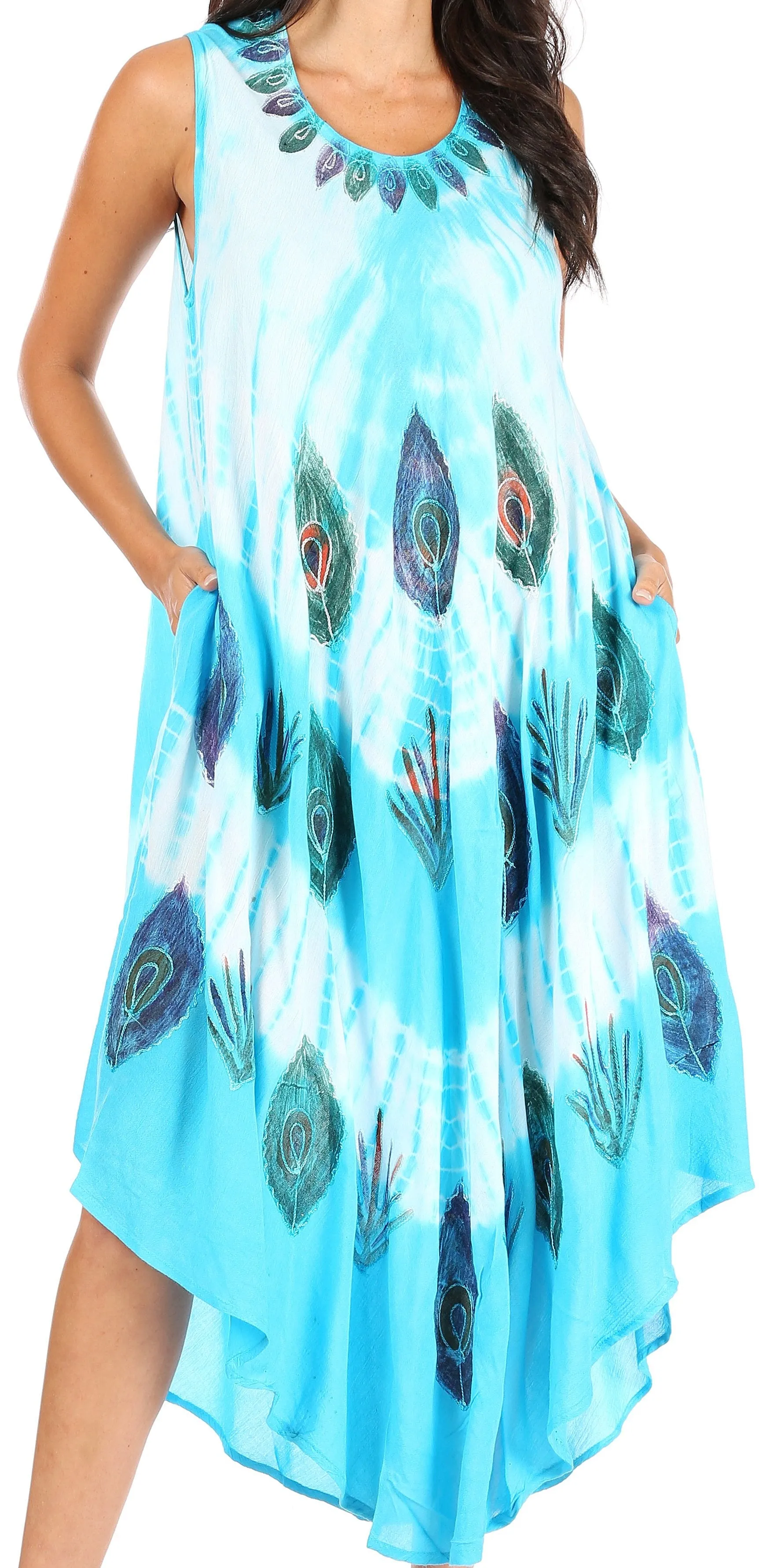 Sakkas Peacock Feather Caftan Dress / Cover Up