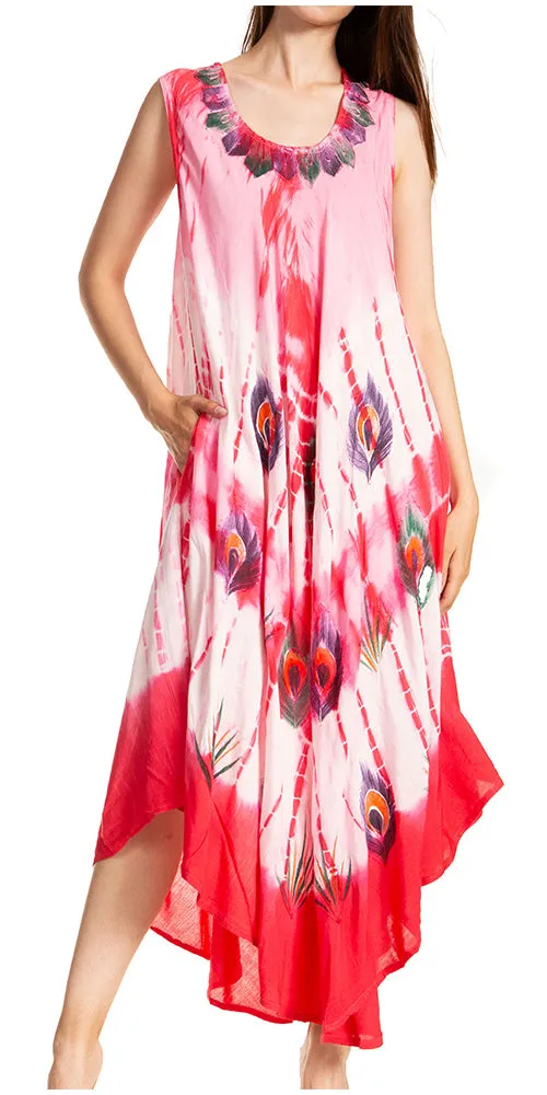 Sakkas Peacock Feather Caftan Dress / Cover Up