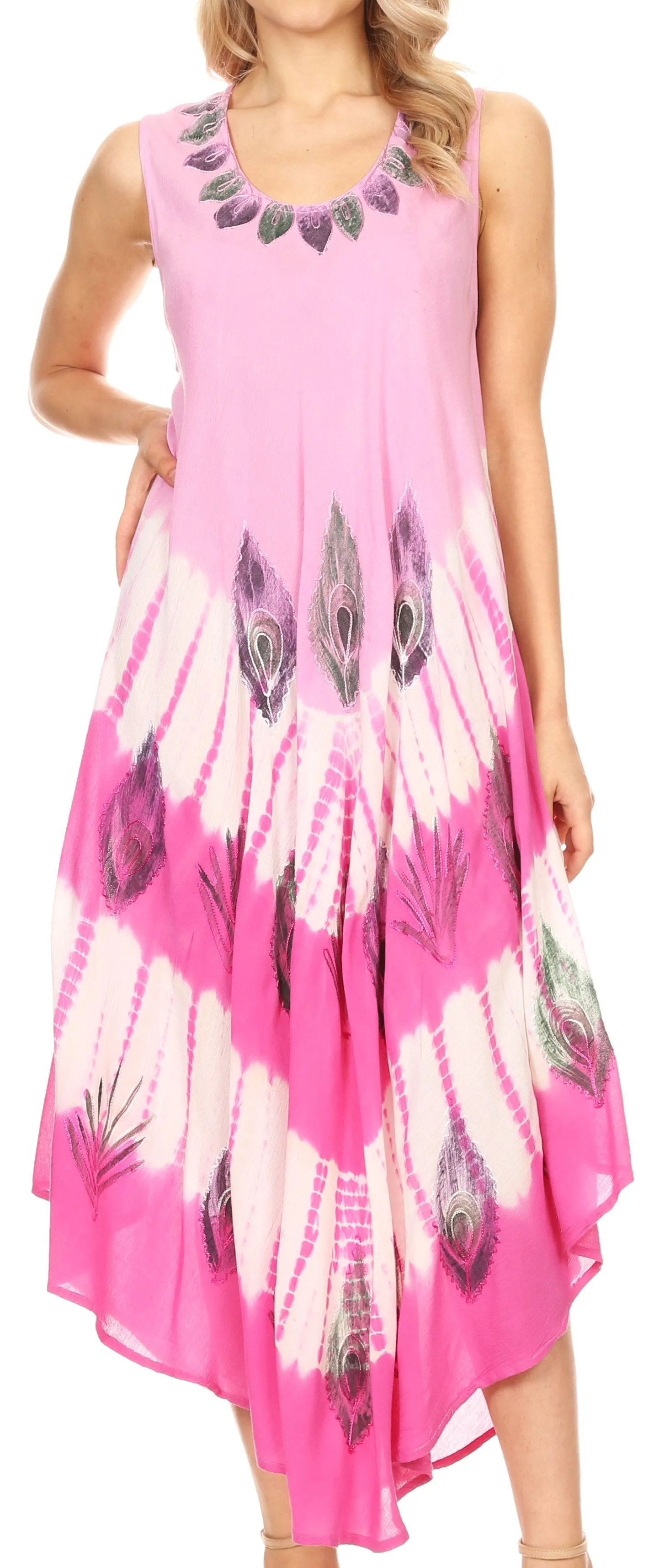 Sakkas Peacock Feather Caftan Dress / Cover Up