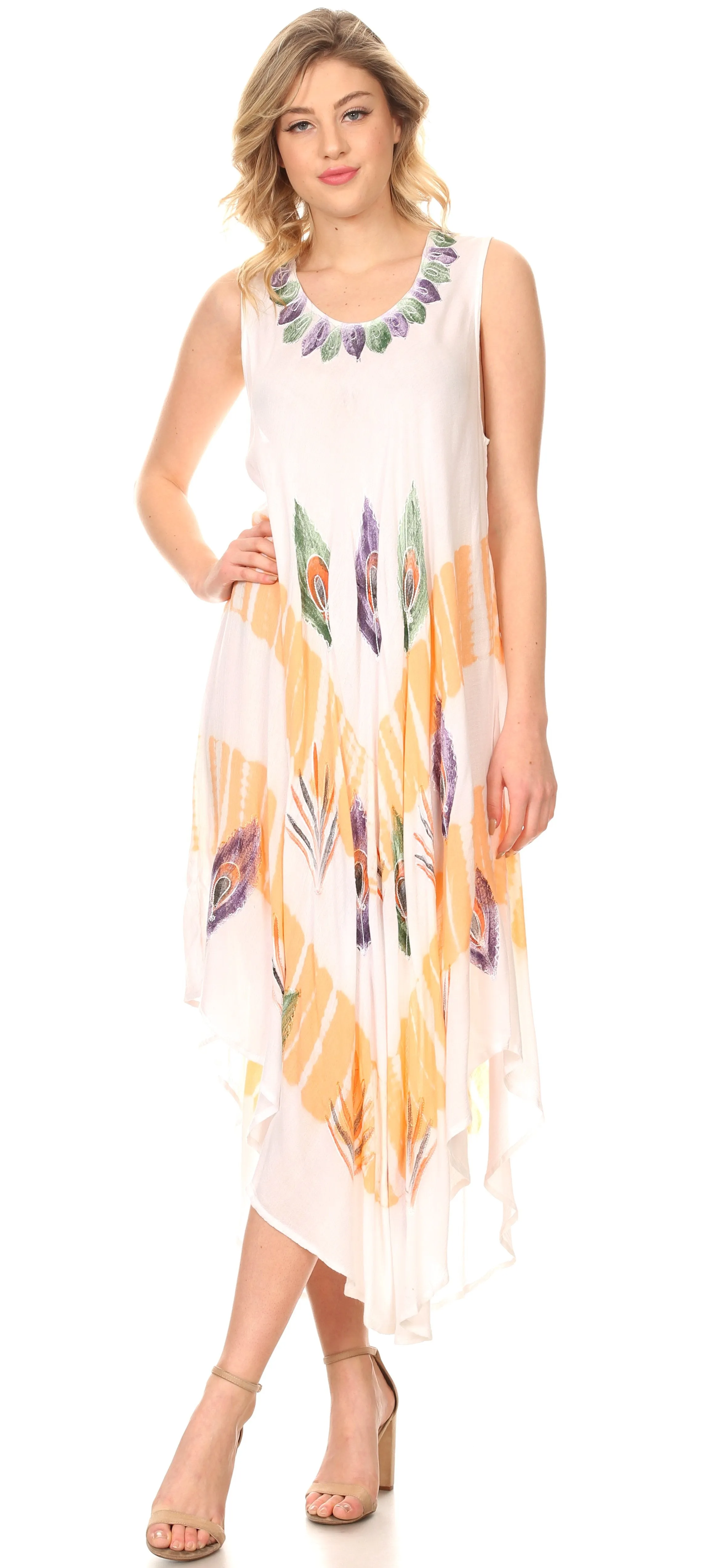 Sakkas Peacock Feather Caftan Dress / Cover Up