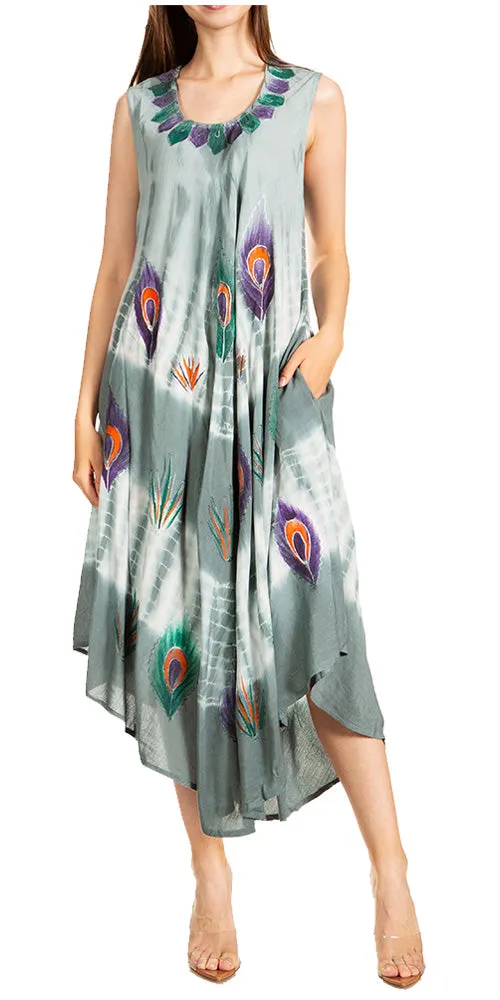 Sakkas Peacock Feather Caftan Dress / Cover Up