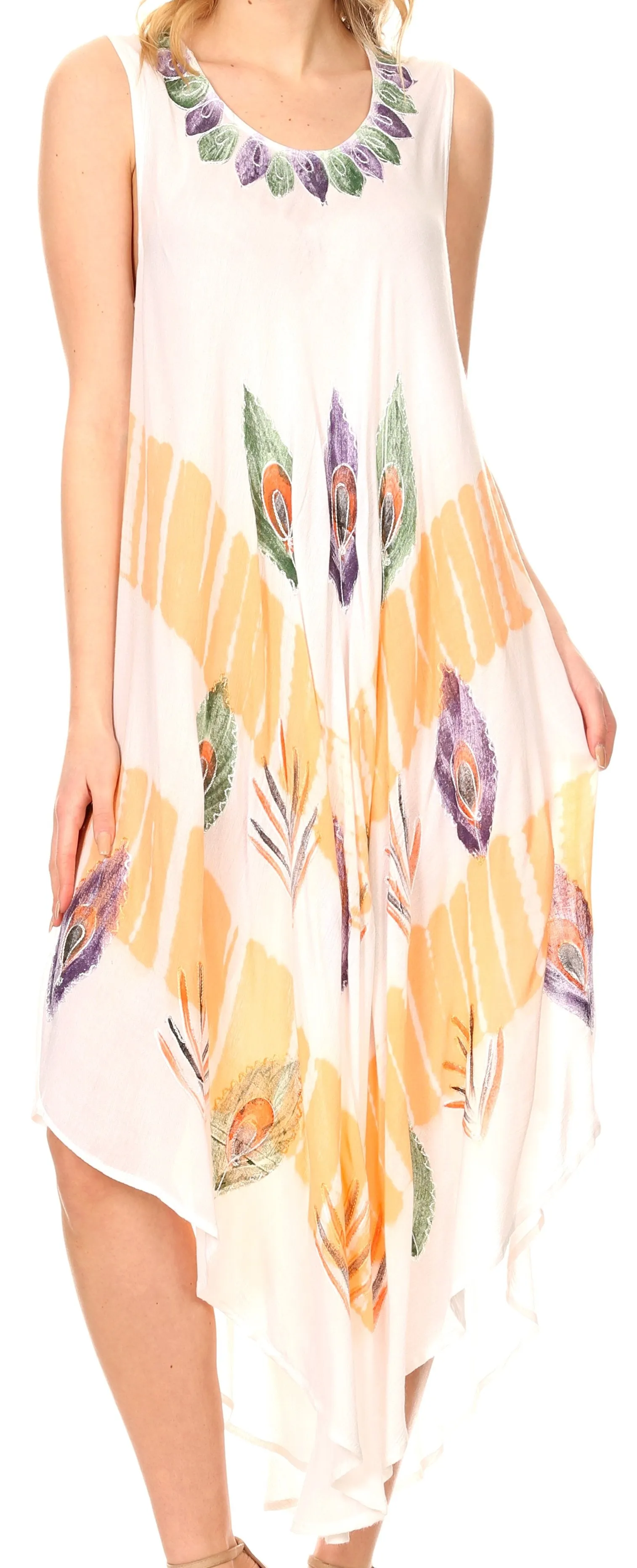 Sakkas Peacock Feather Caftan Dress / Cover Up