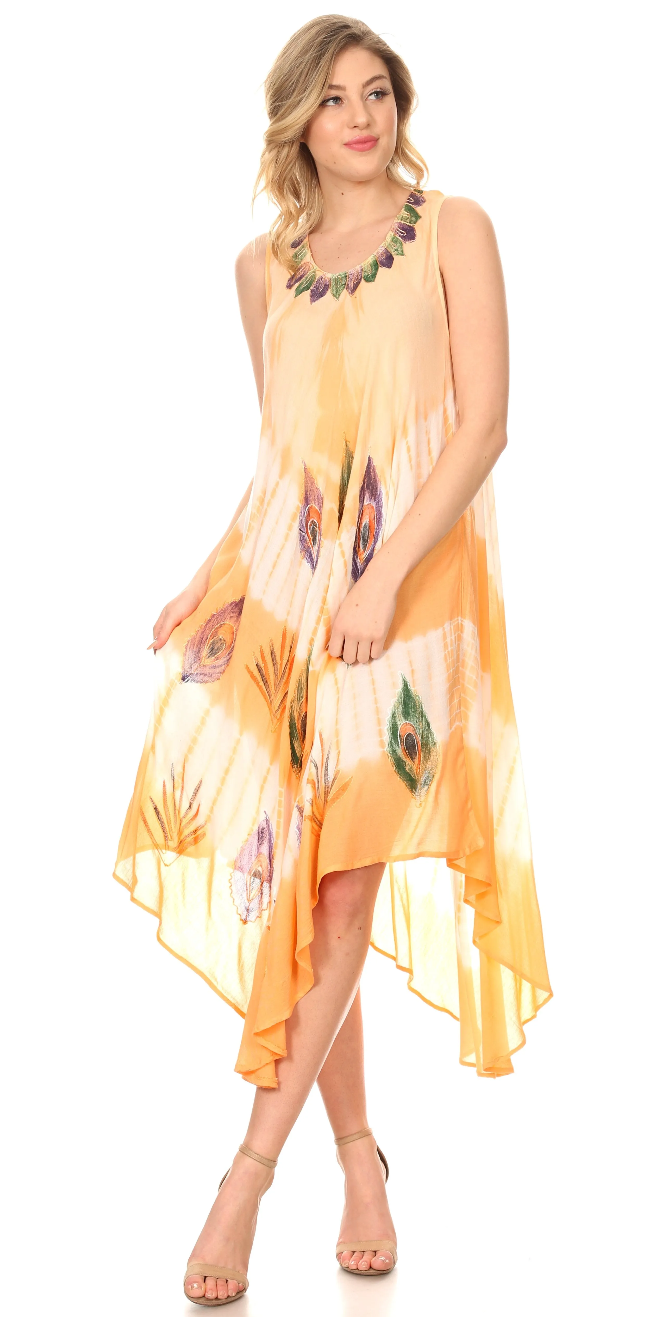 Sakkas Peacock Feather Caftan Dress / Cover Up