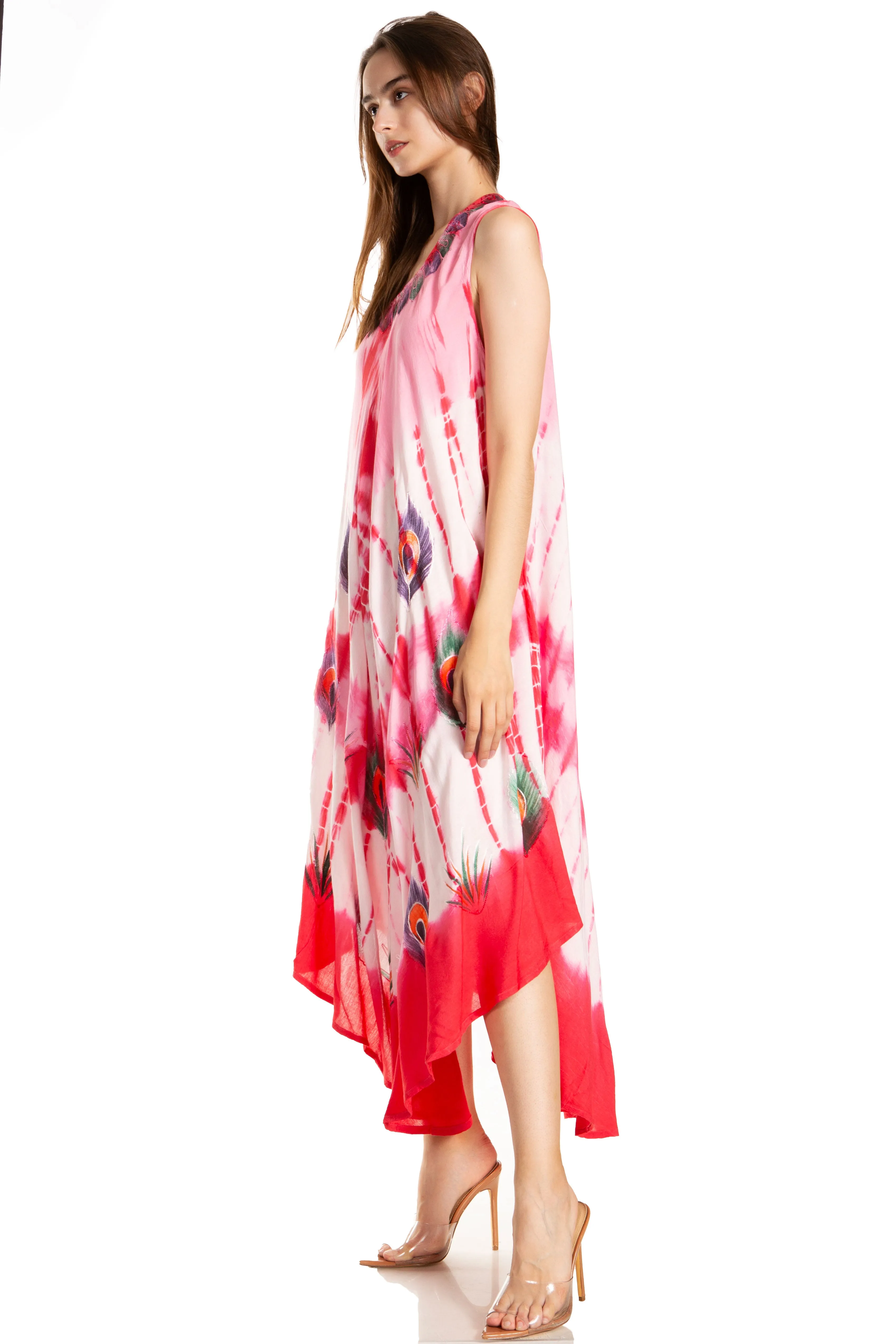 Sakkas Peacock Feather Caftan Dress / Cover Up