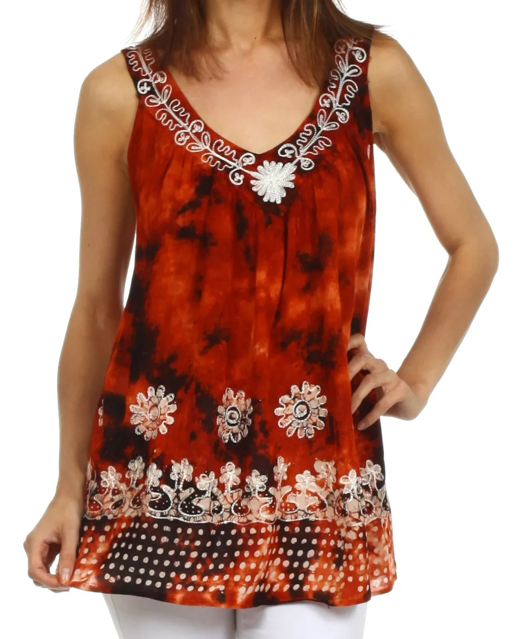 Sakkas Spring Meadow Batik Sleeveless Blouse