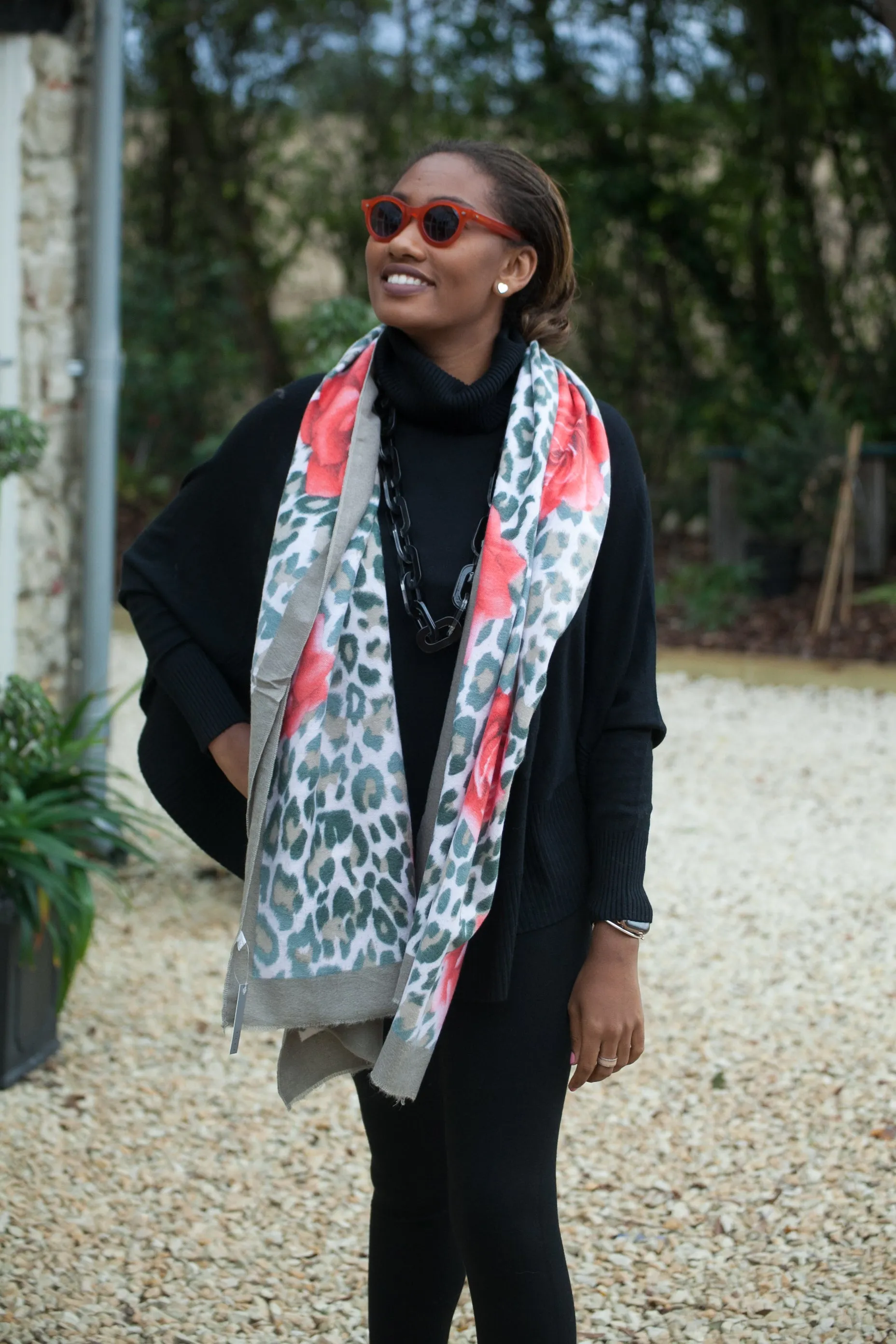 Sandra Leopard Print & Roses Scarf - SC5033