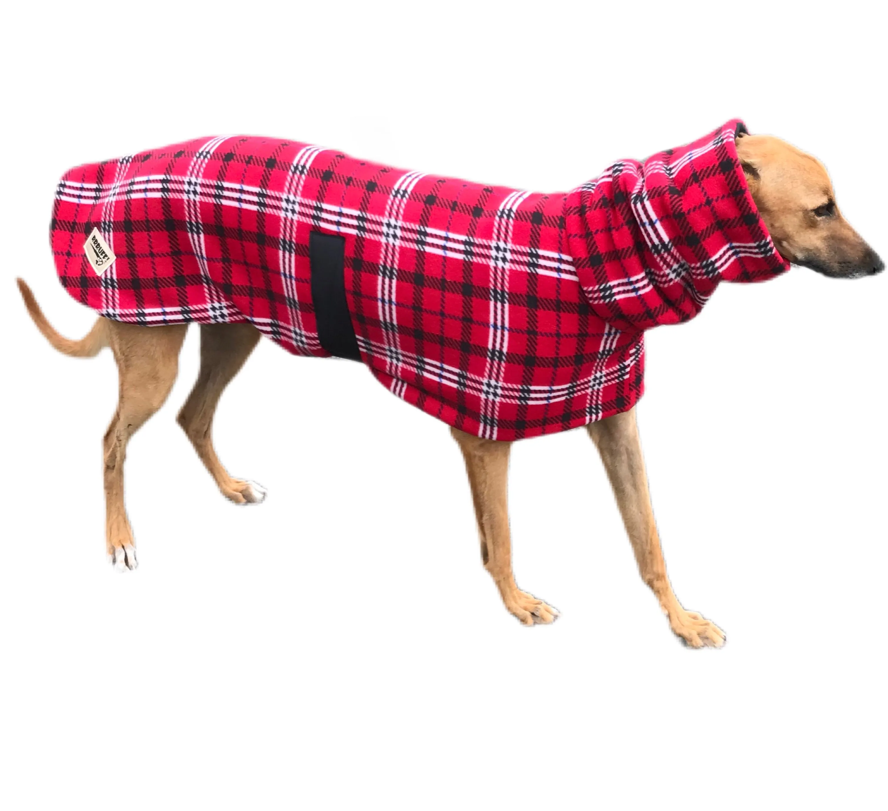 Scotch red flanno print deluxe style greyhound coat Sherpa lined double polar fleece washable