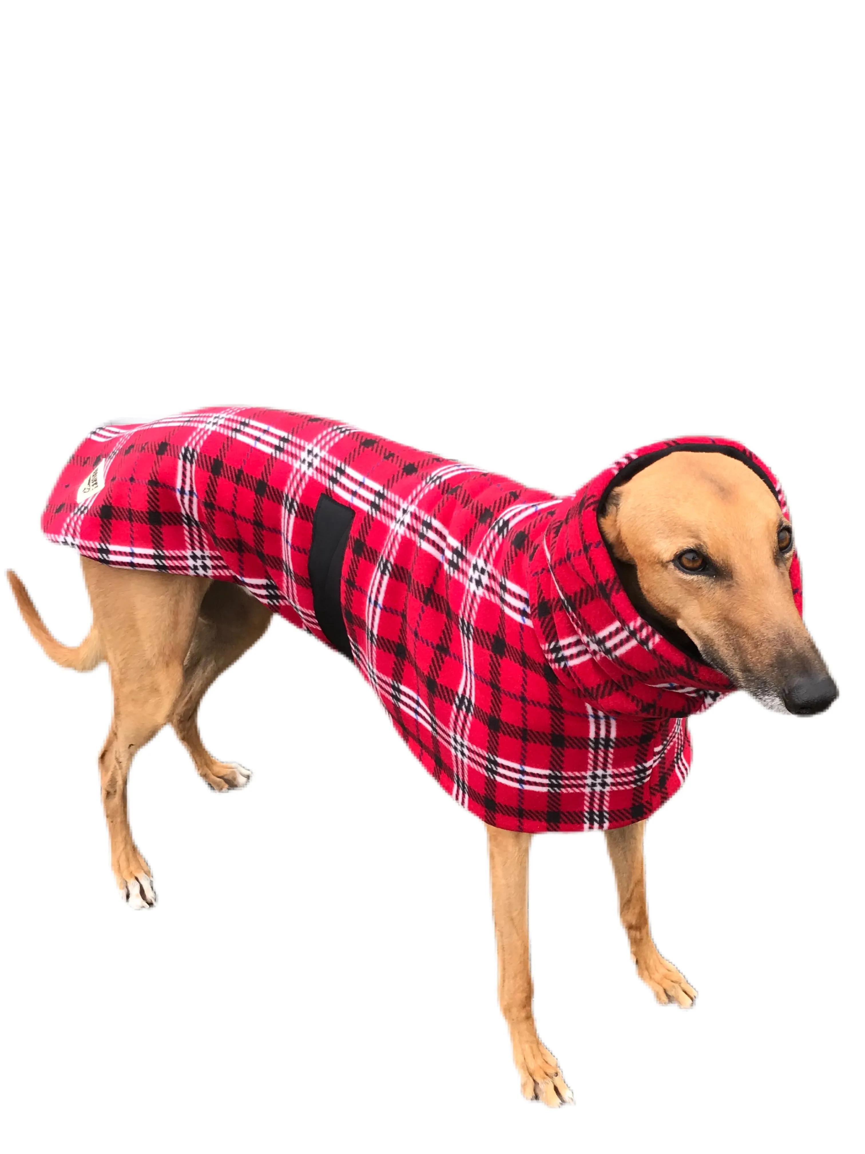 Scotch red flanno print deluxe style greyhound coat Sherpa lined double polar fleece washable