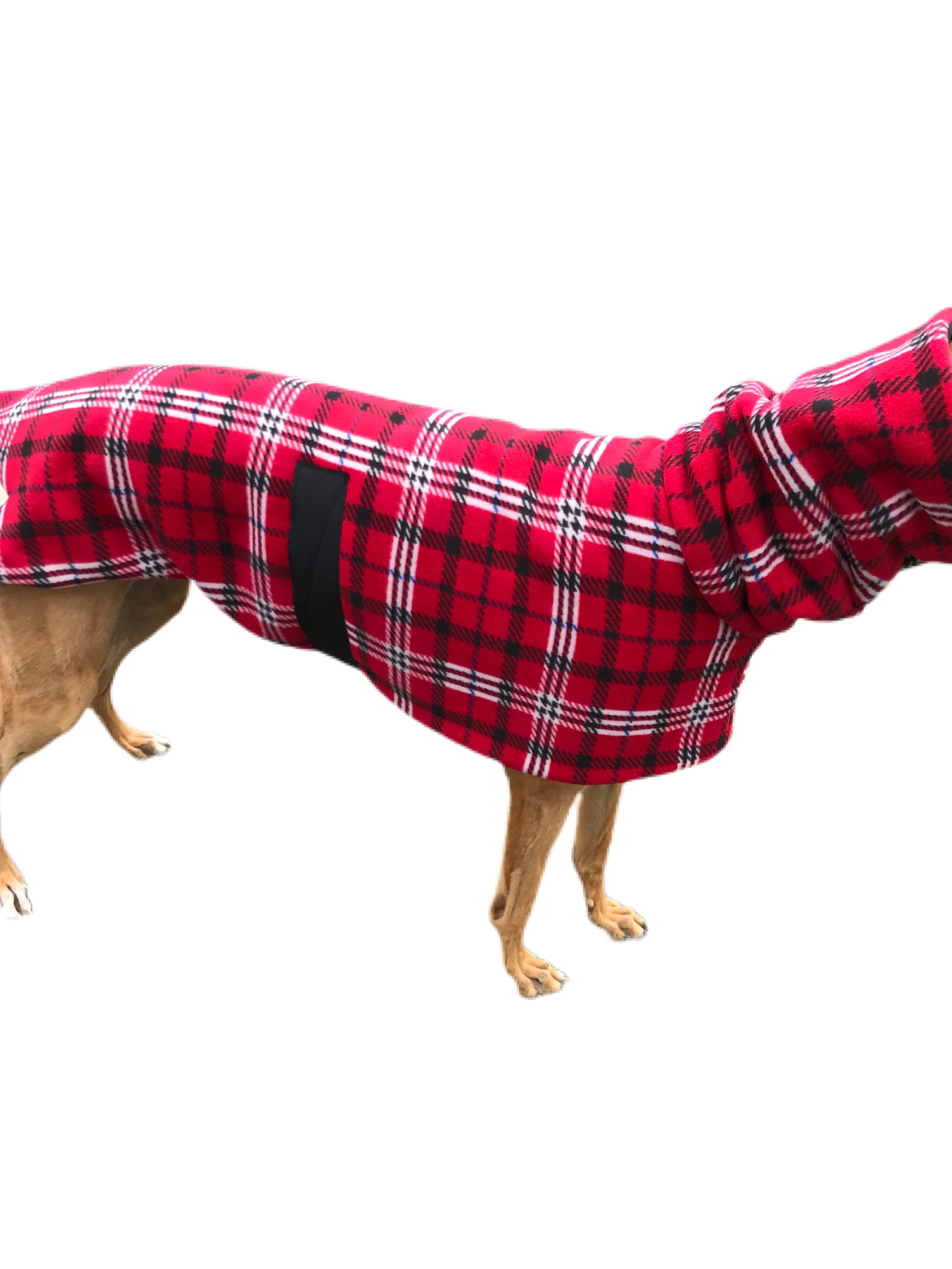 Scotch red flanno print deluxe style greyhound coat Sherpa lined double polar fleece washable