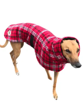 Scotch red flanno print deluxe style greyhound coat Sherpa lined double polar fleece washable