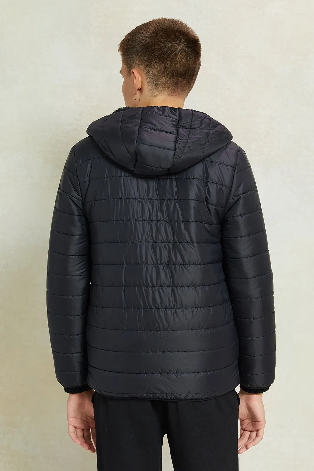 Senior Boys Black Puffer Jacket With Sherpa Lining