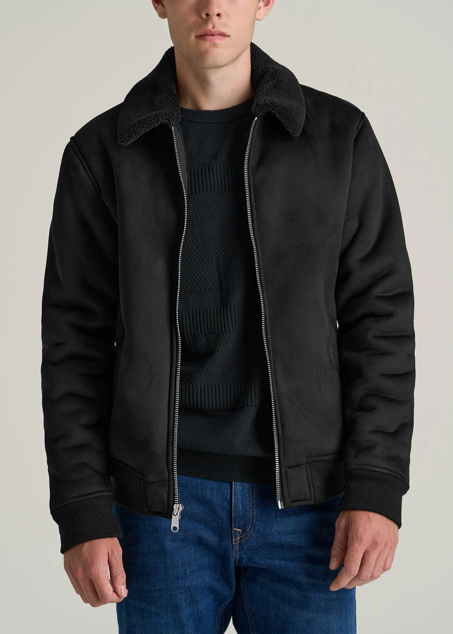 Sherpa Bomber Jacket for Tall Men in Black