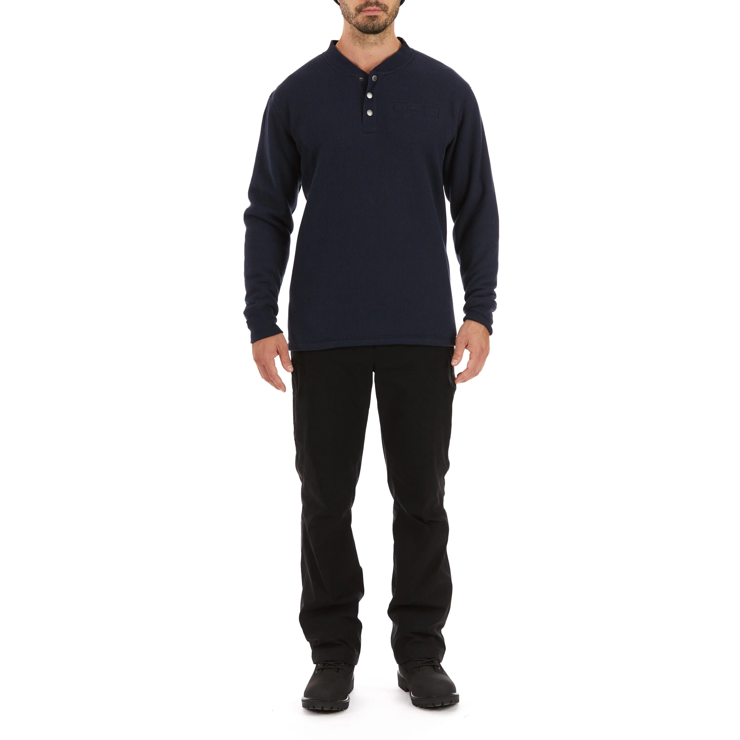 SHERPA-BONDED THERMAL KNIT HENLEY PULLOVER