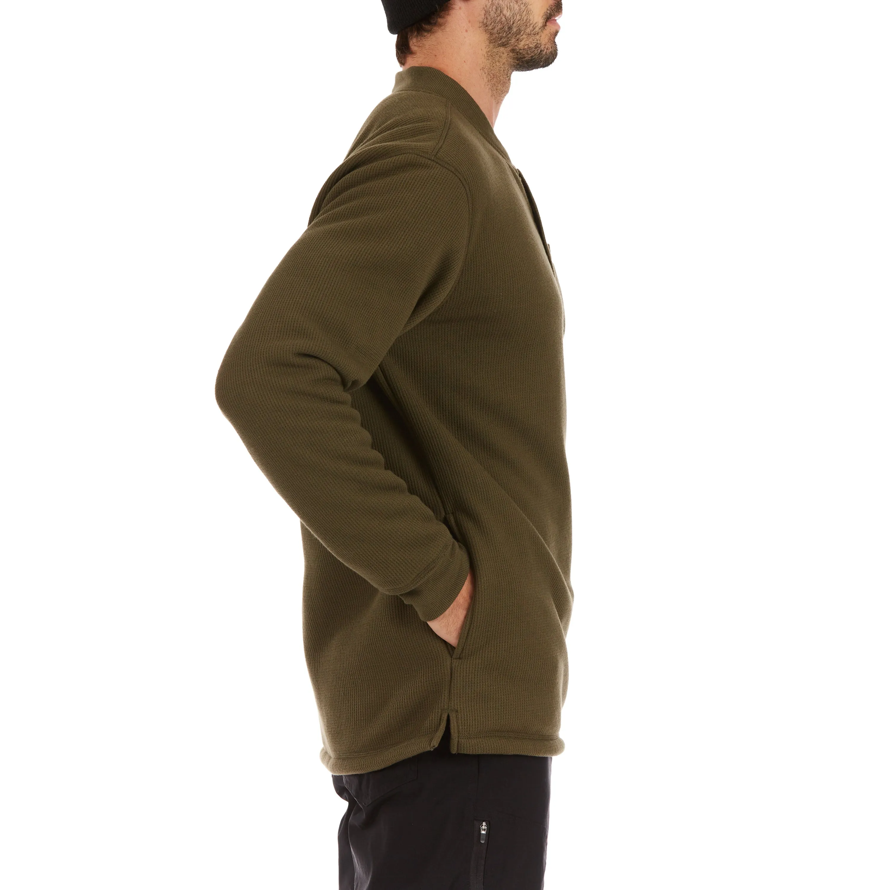 SHERPA-BONDED THERMAL KNIT HENLEY PULLOVER