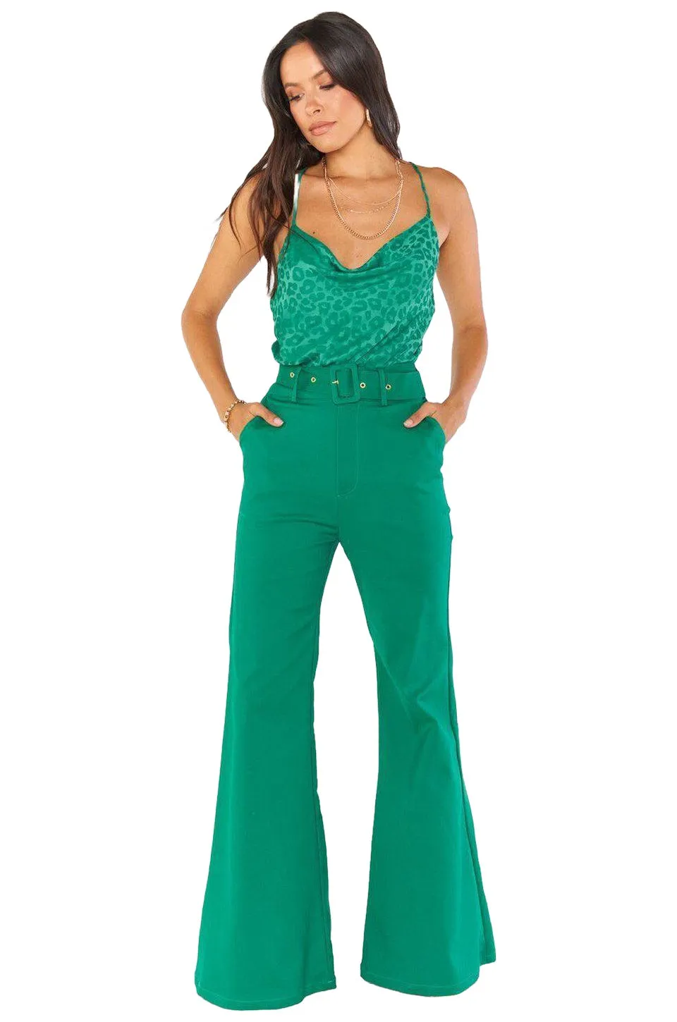 Show Me Your Mumu DJ Flare Pant In Green Suiting