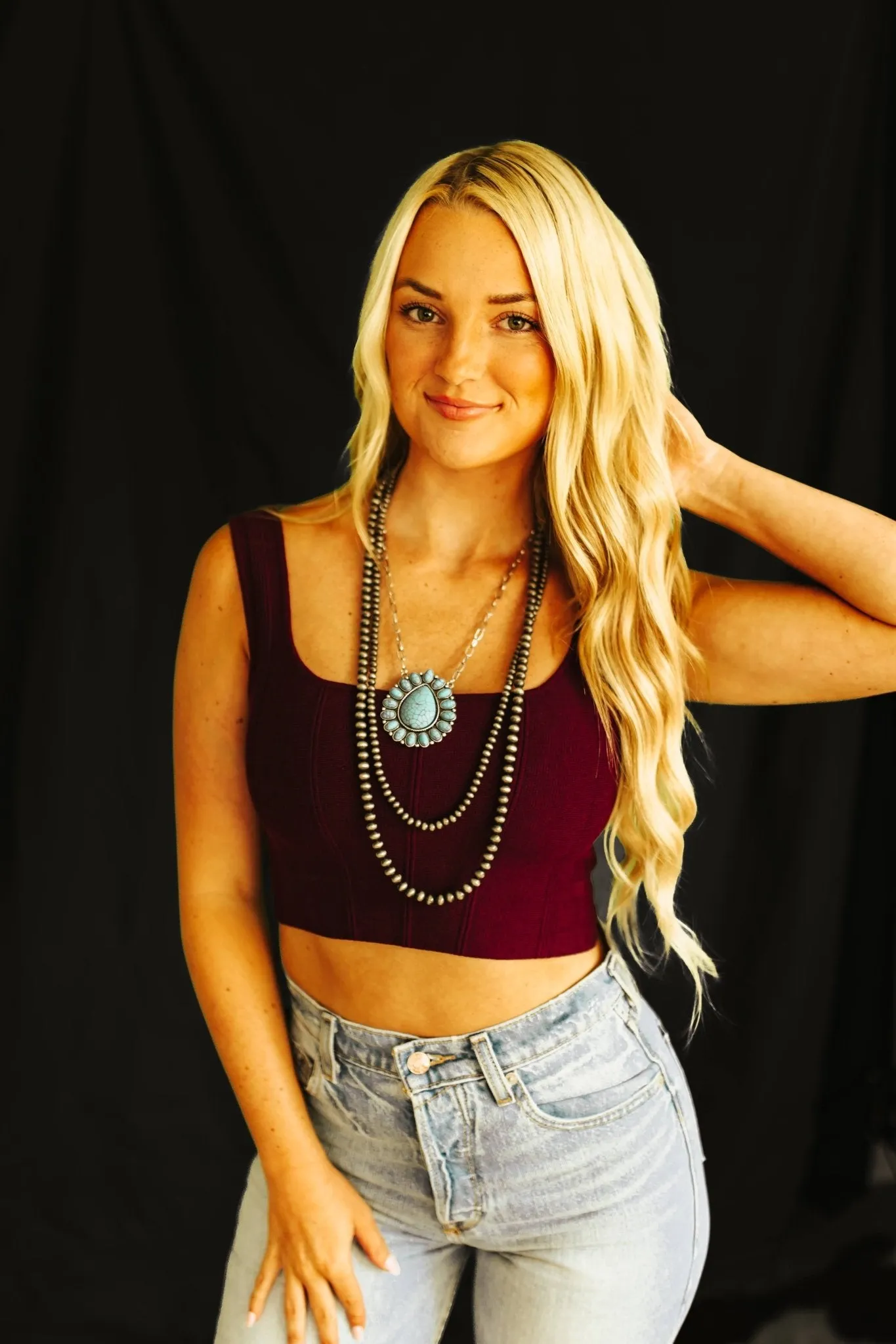 Sleeveless Wine Crop Top