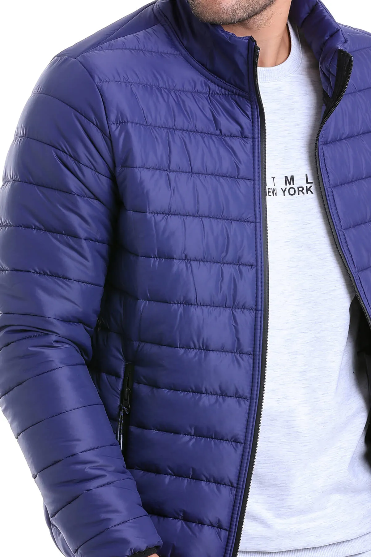 Slim Fit Ceasar Light Navy Padded Coat