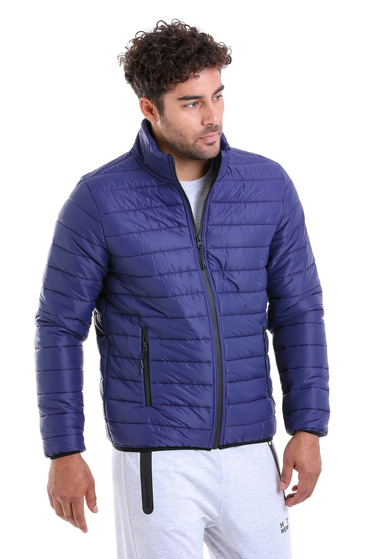 Slim Fit Ceasar Light Navy Padded Coat