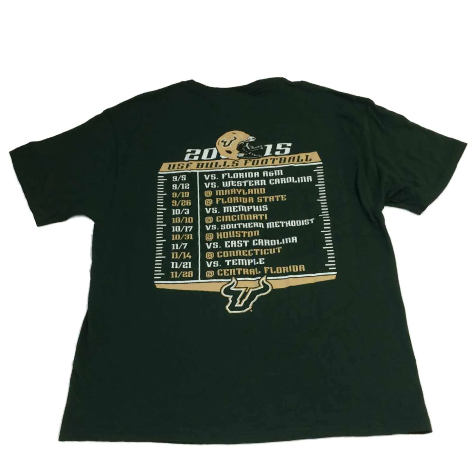 South Florida Bulls Champion Dark Green 2015 Football Schedule SS T-Shirt (L)