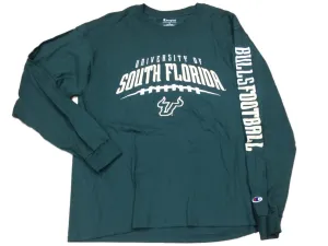 South Florida Bulls Football Champion Green LS "Bulls Football" Crew T-Shirt (L)