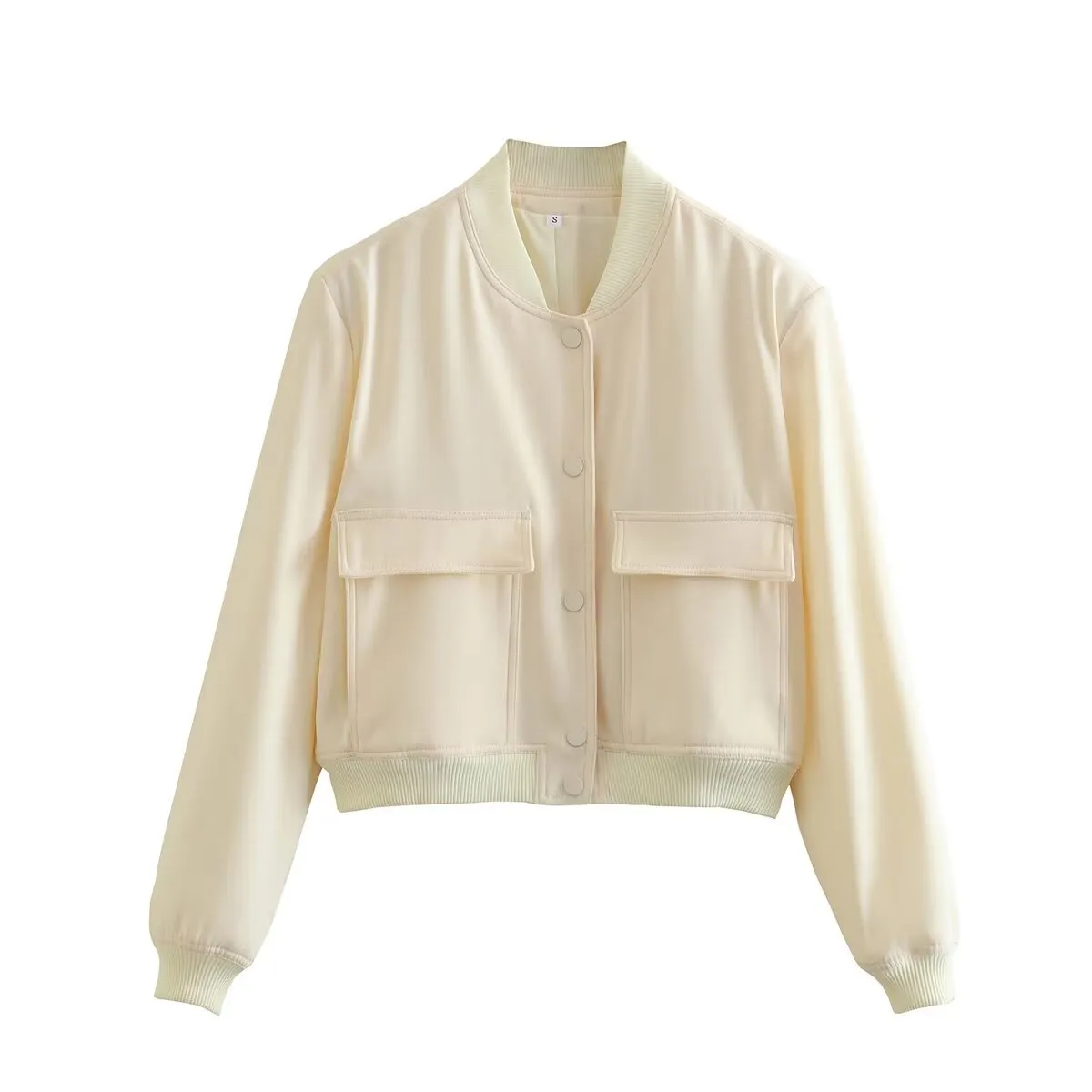 Spring Loose Casual Short Top Large Pocket Bomber Jacket Coat for Women