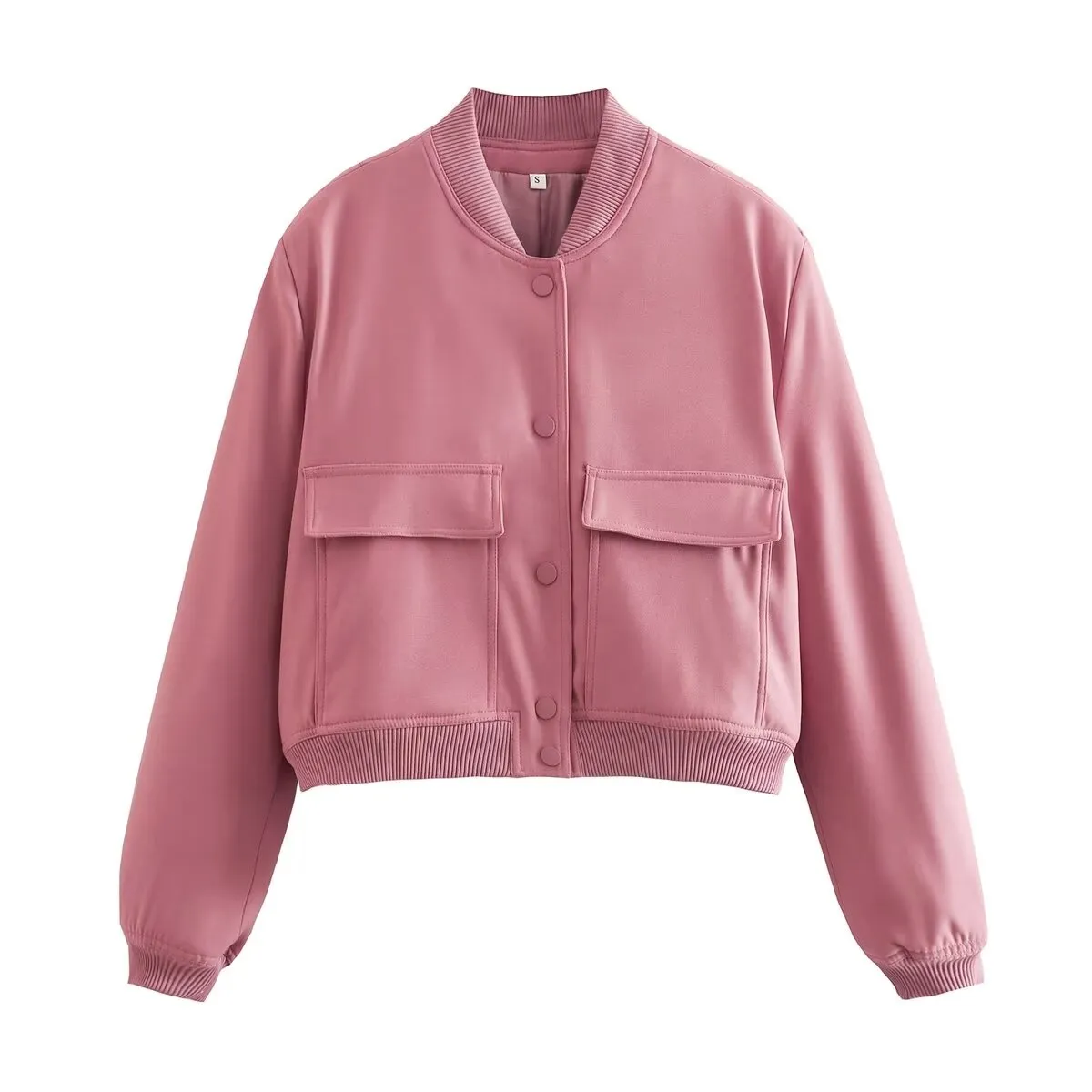 Spring Loose Casual Short Top Large Pocket Bomber Jacket Coat for Women