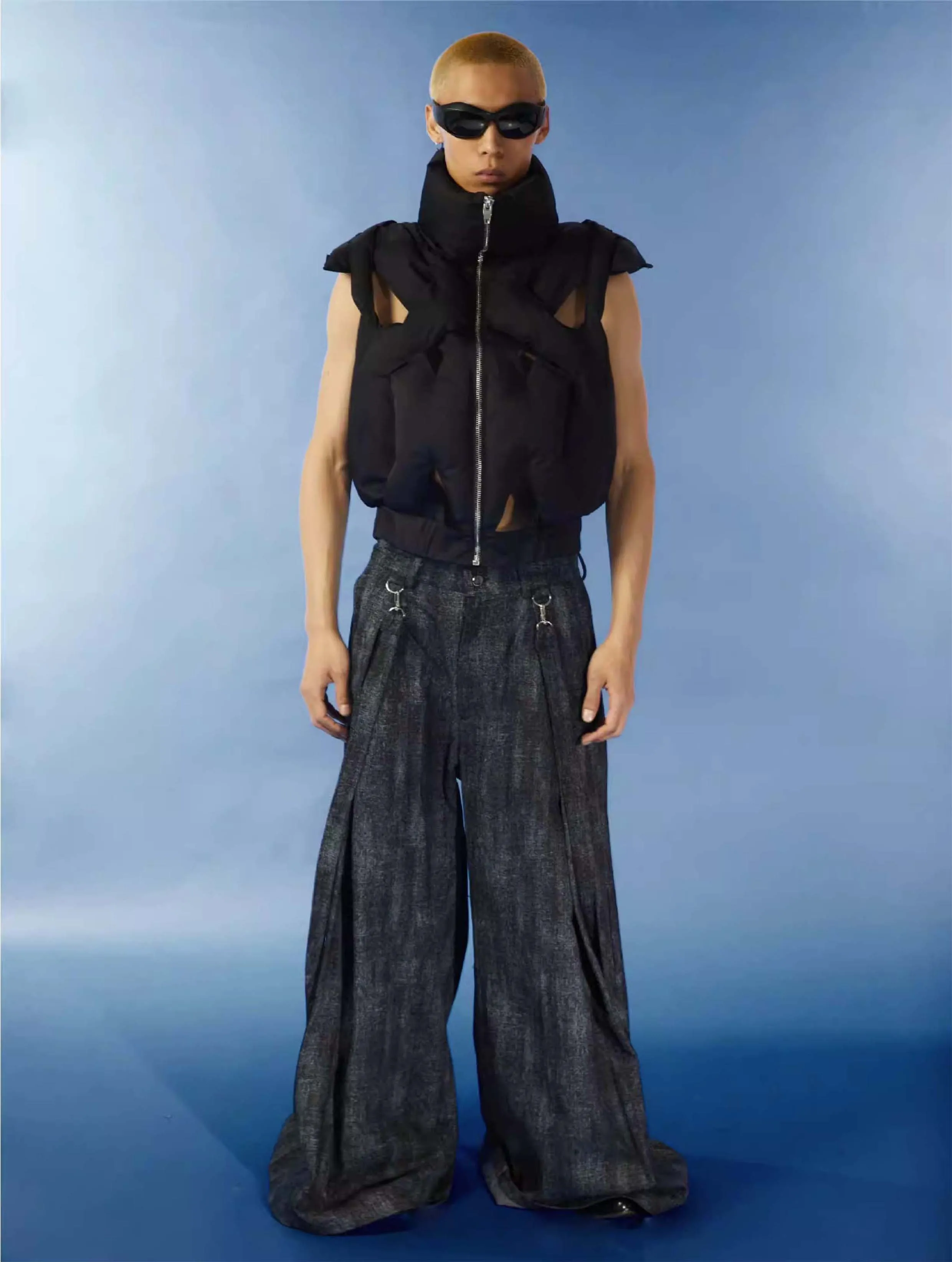 Suspender Denim Flared Pants