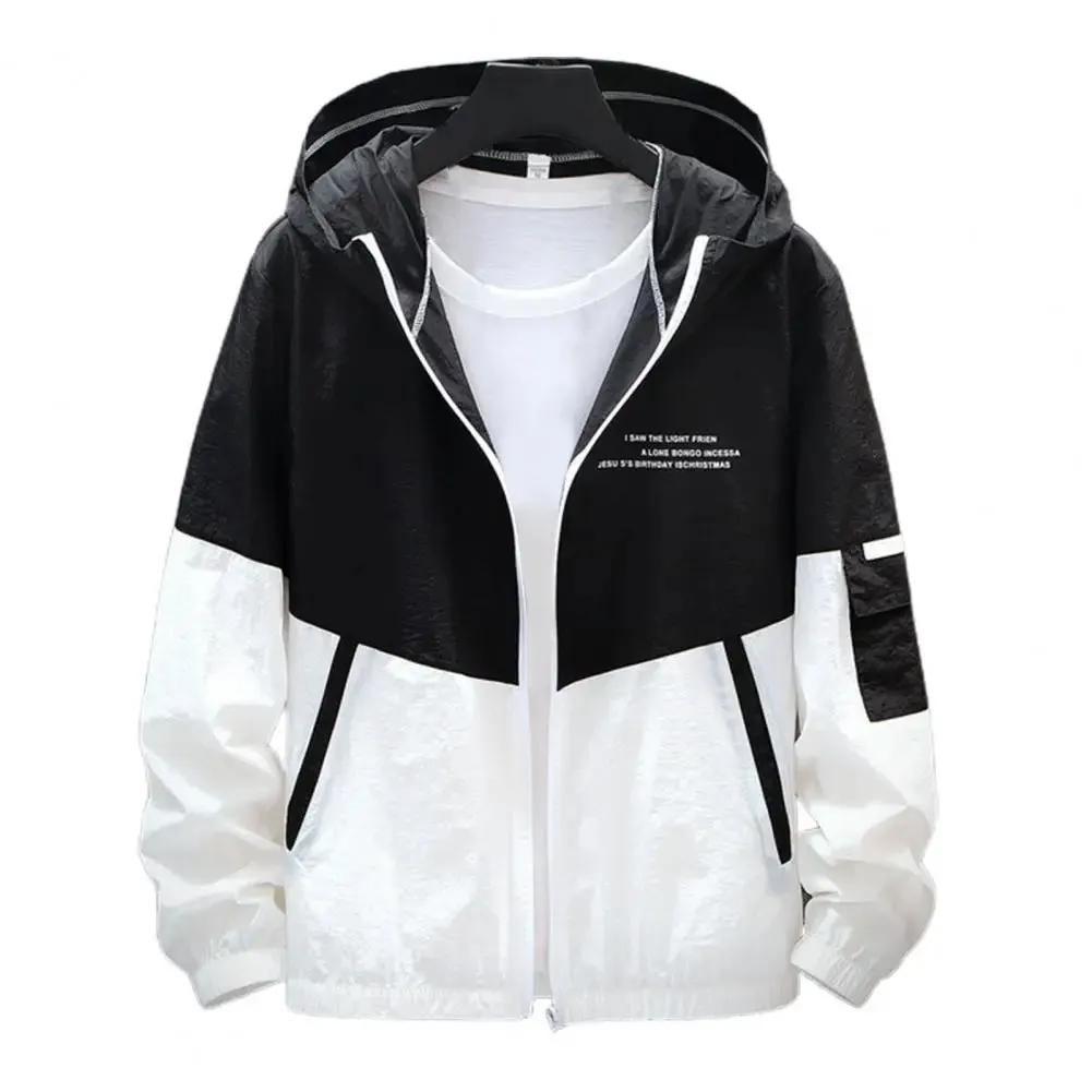 Terrific Men Coat Patchwork Cardigan Zipper Breathable Student Jacket