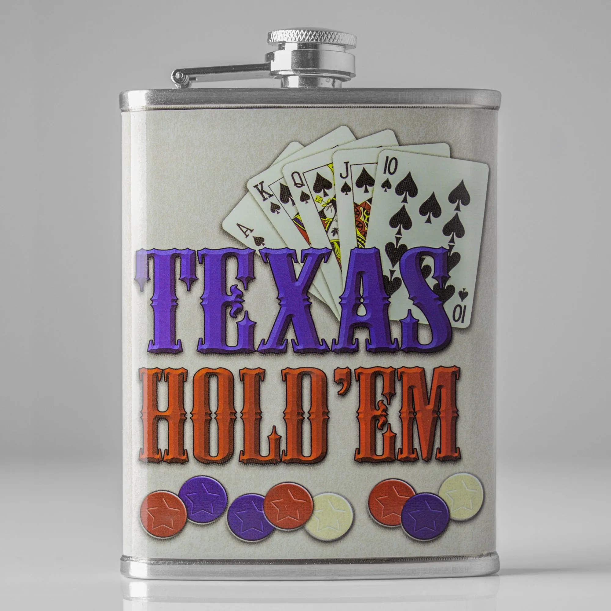 Texas Hold’em Stainless Steel 8 oz Liquor Flask