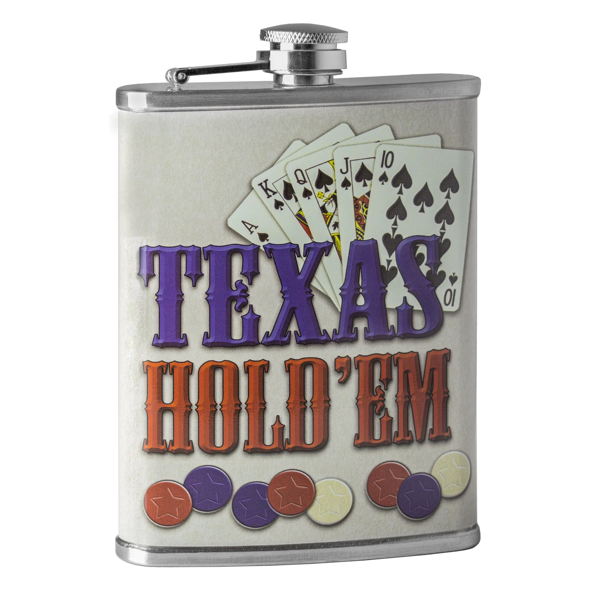 Texas Hold’em Stainless Steel 8 oz Liquor Flask