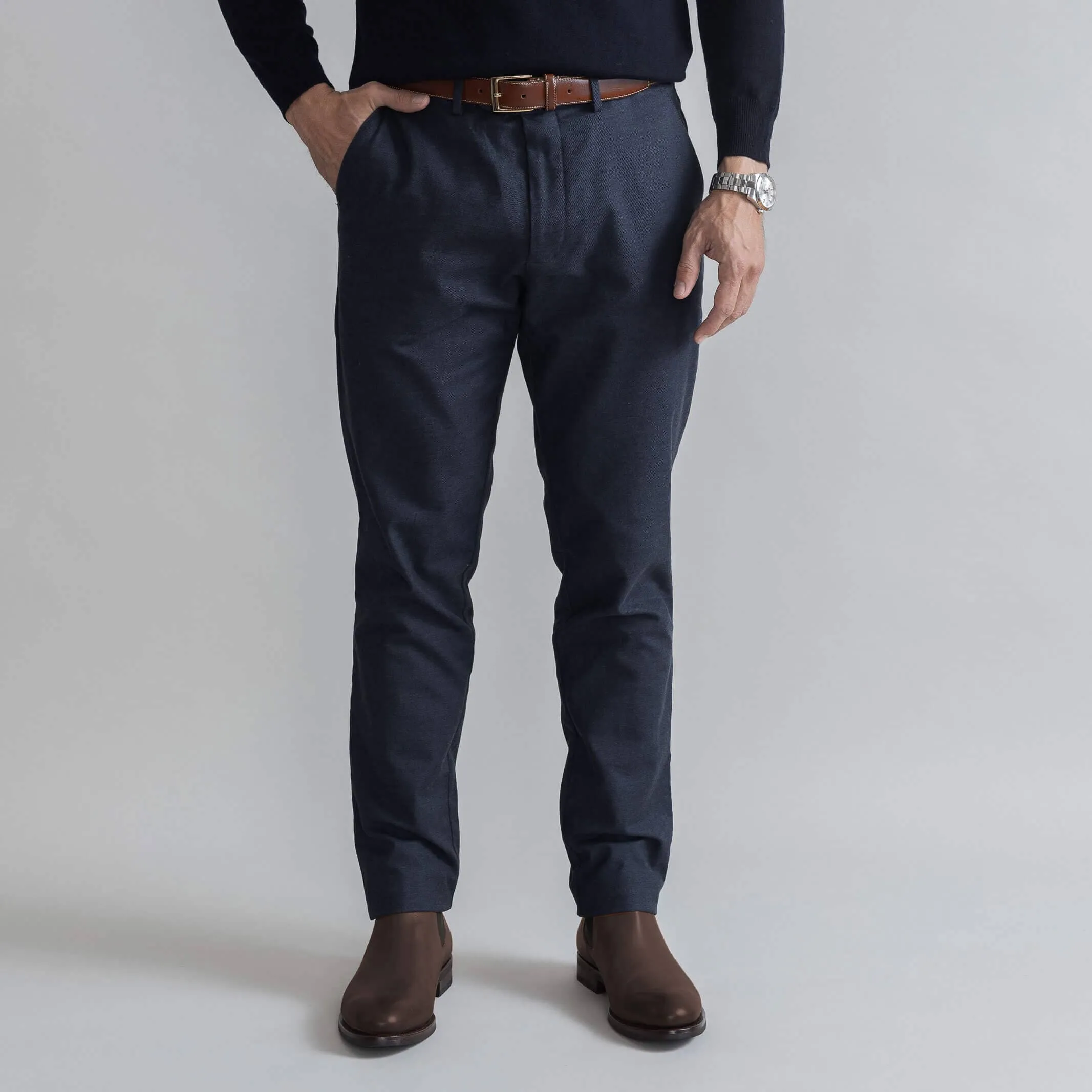 The Dark Navy Brushed Cotton Richmond Dress Chino Custom Pant