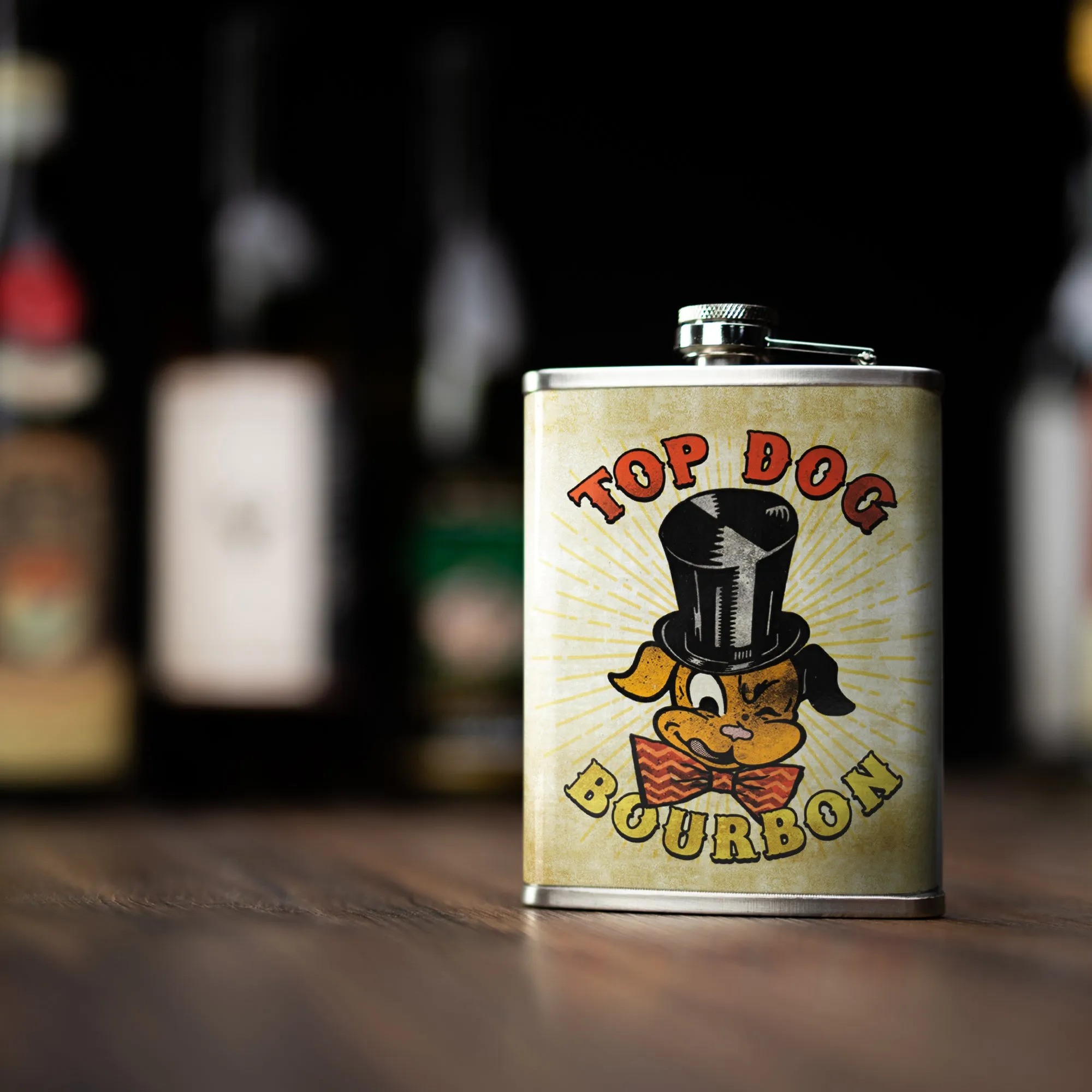 Top Dog Bourbon Stainless Steel 8 oz Liquor Flask