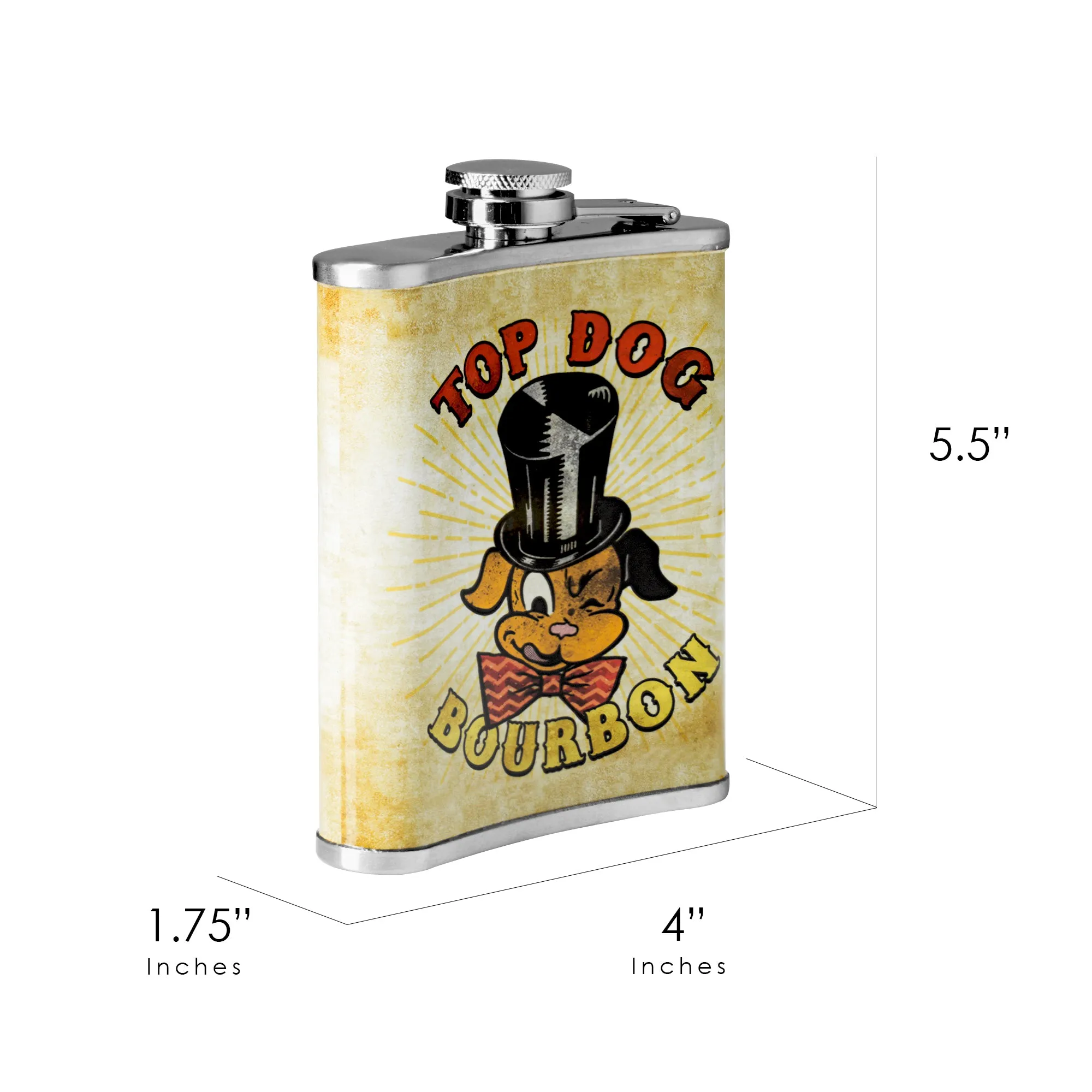 Top Dog Bourbon Stainless Steel 8 oz Liquor Flask