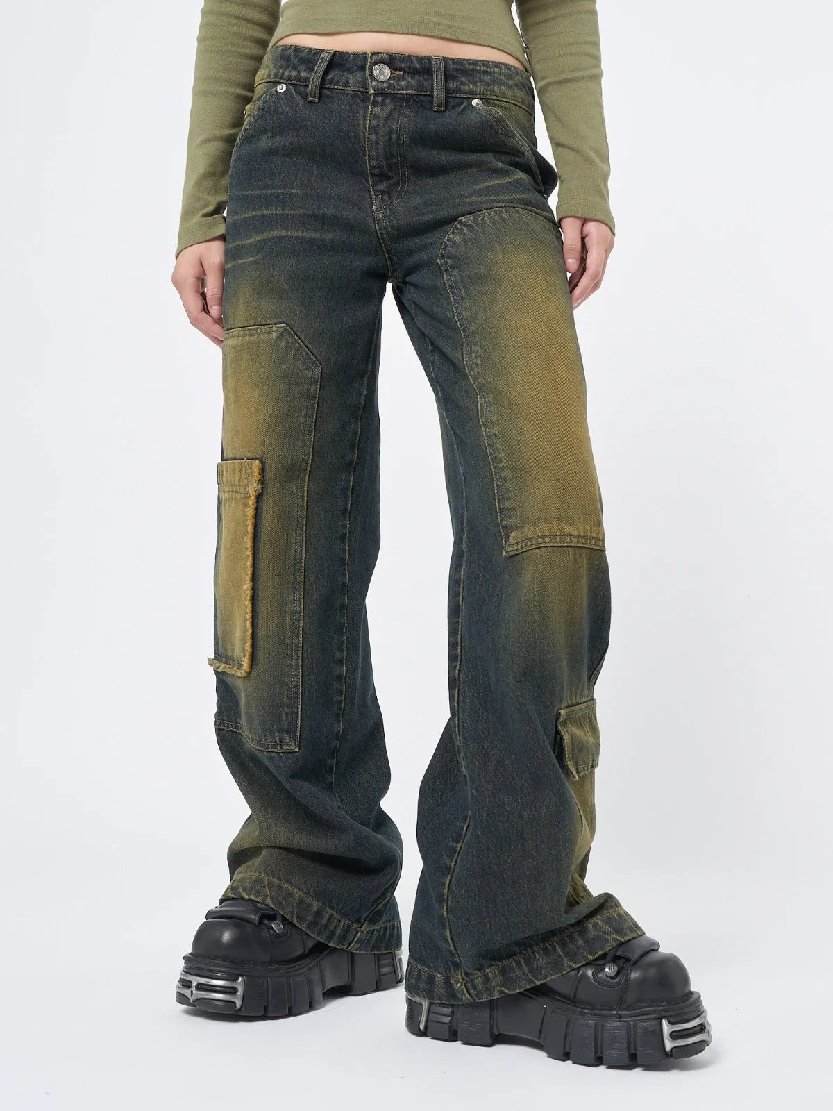 Track Multi Pocket Overdye Cargo Jeans