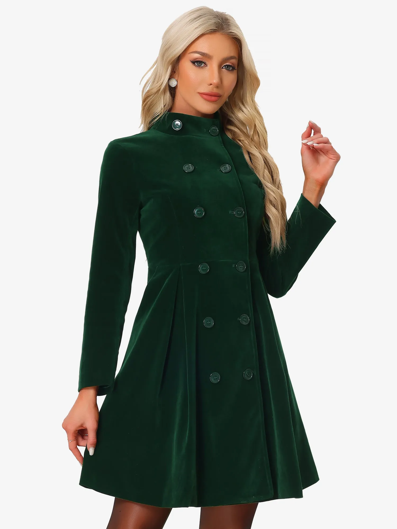 Velvet A-Line Stand Collar Double Breasted Winter Trench Coat