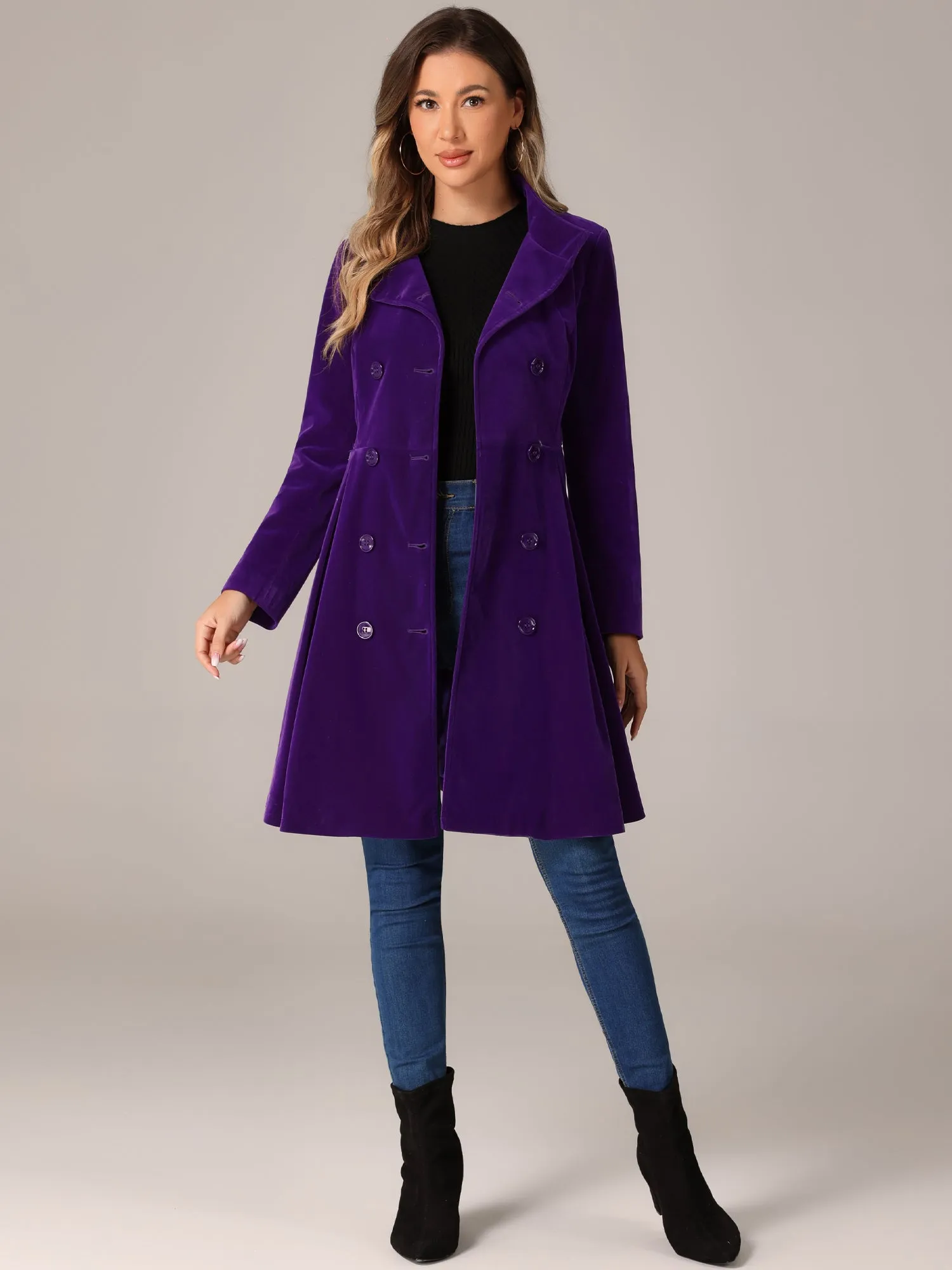 Velvet A-Line Stand Collar Double Breasted Winter Trench Coat