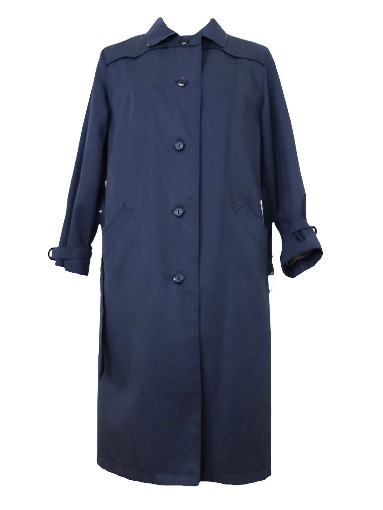 Vintage 60s Mod Hippie Preppy Chic Dark Navy Blue Belted Collared Button Down Trench Coat | Size S