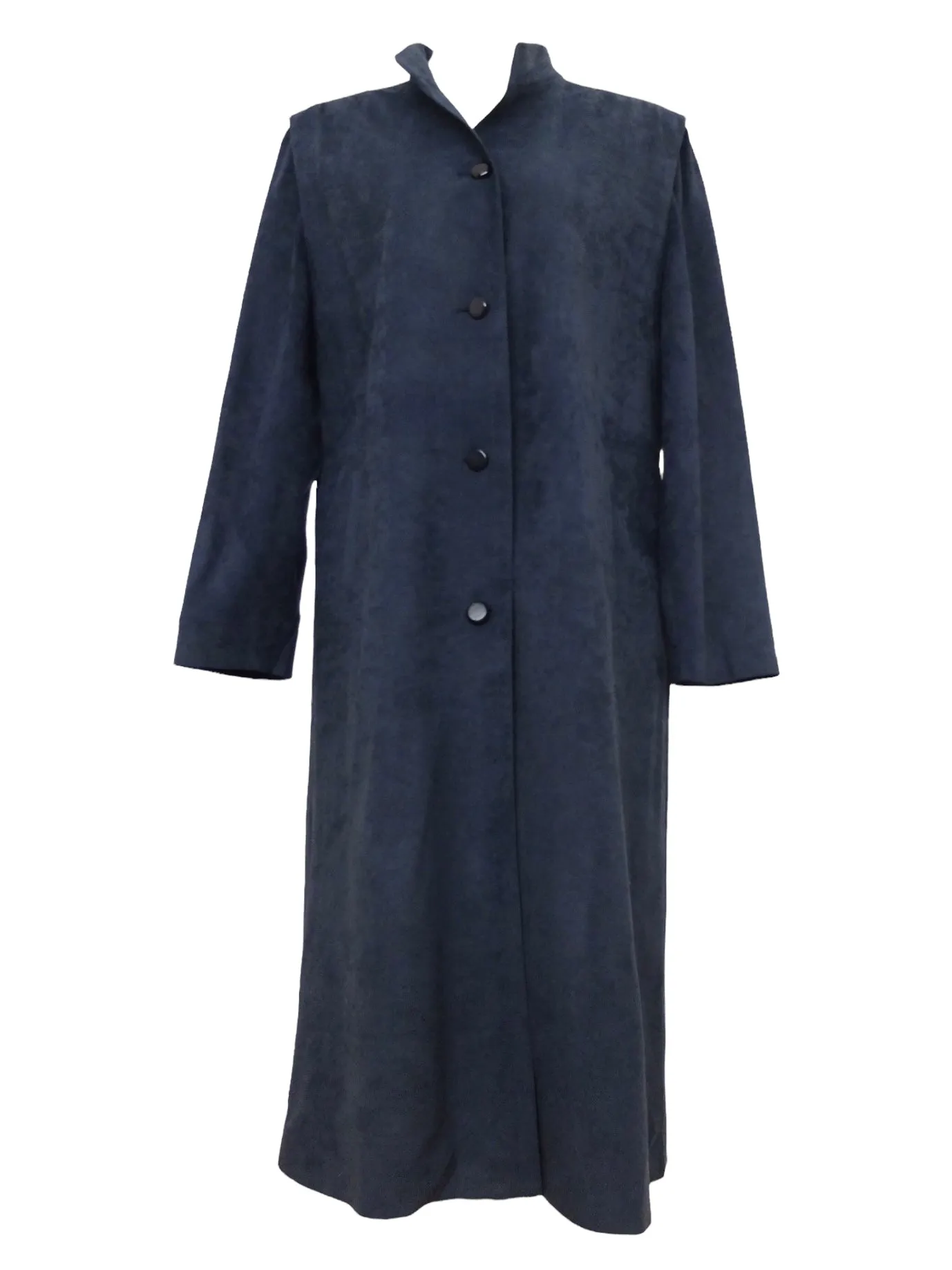 Vintage 80s Mod Bohemian Hippie Chic Dark Navy Blue Velour Basic Solid Collared Button Down Lightweight Trench Coat | Women’s Size L