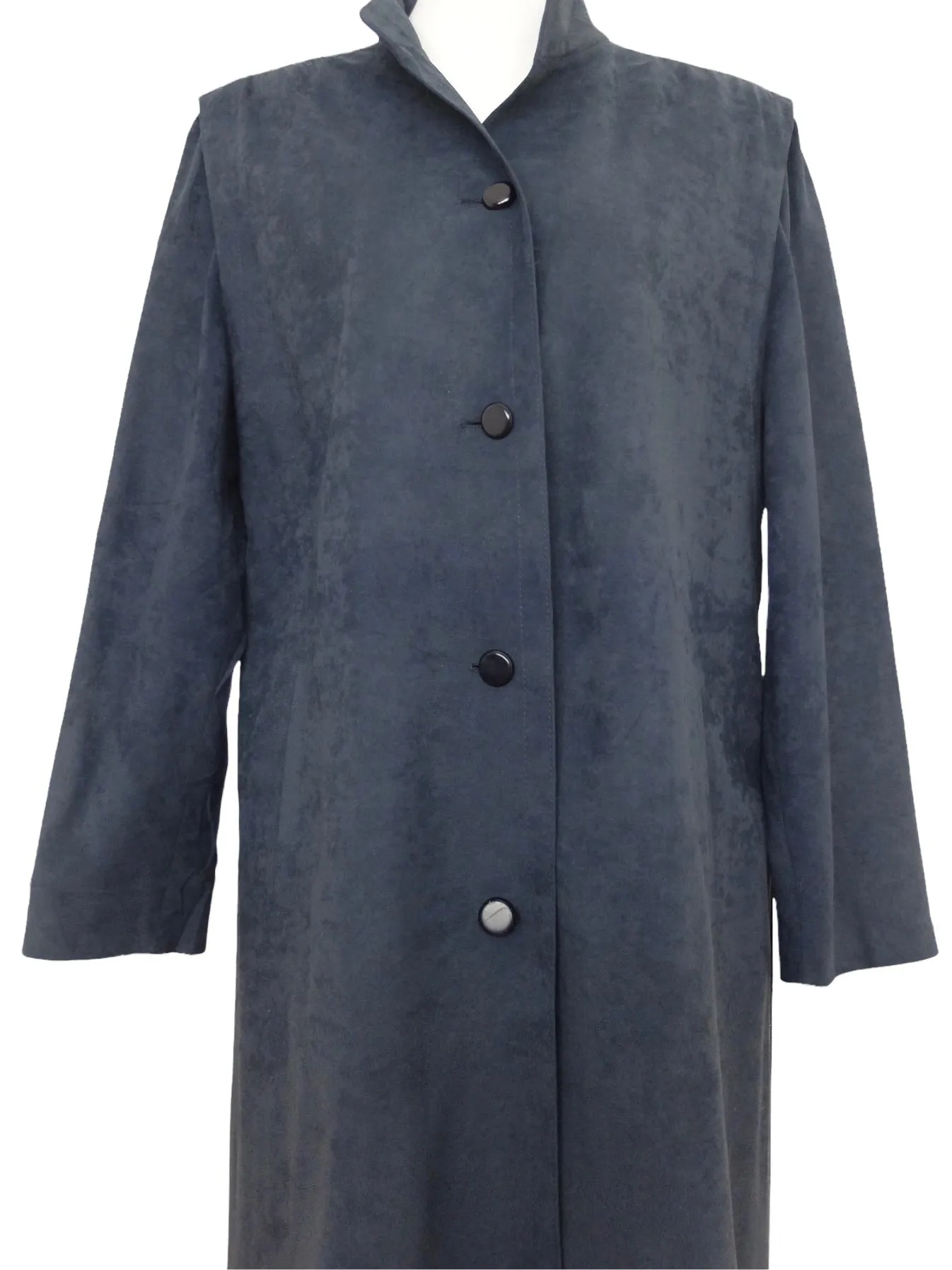 Vintage 80s Mod Bohemian Hippie Chic Dark Navy Blue Velour Basic Solid Collared Button Down Lightweight Trench Coat | Women’s Size L